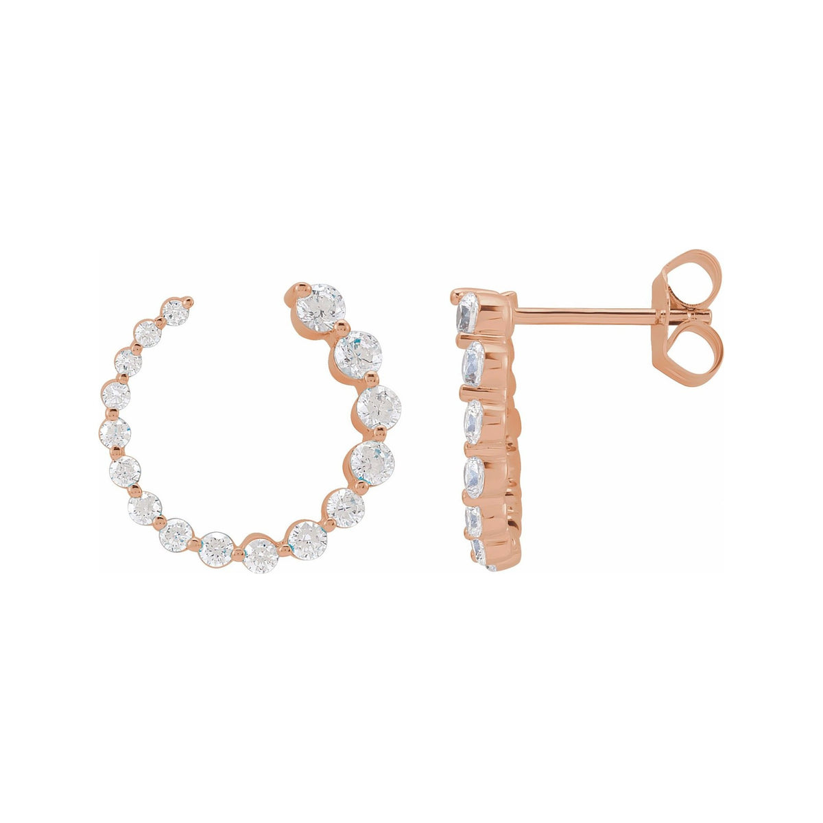 Sapphire Row Lab-Grown Diamond Graduated Front-Back Hoop Earrings - 14K Rose Gold, 15 × 15 mm · 7/8 ctw