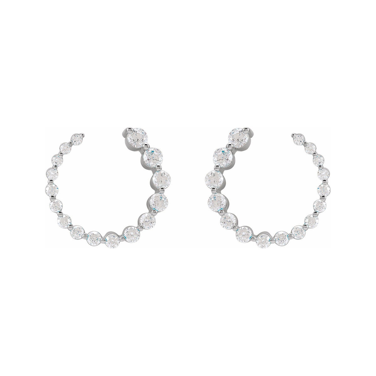 Sapphire Row Lab-Grown Diamond Graduated Front-Back Hoop Earrings - 14K White Gold, 15 × 15 mm · 7/8 ctw (view 2)
