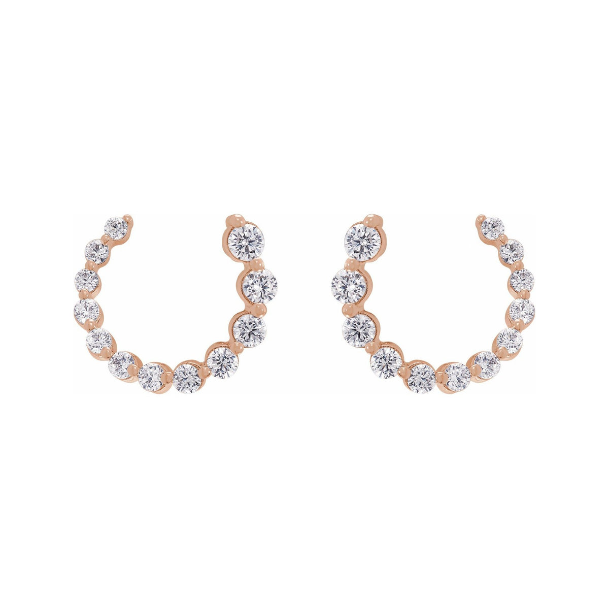 Sapphire Row Natural Diamond Graduated Front-Back Hoop Earrings - 14K Rose Gold, 12 × 12 mm · 1/2 ctw (view 2)