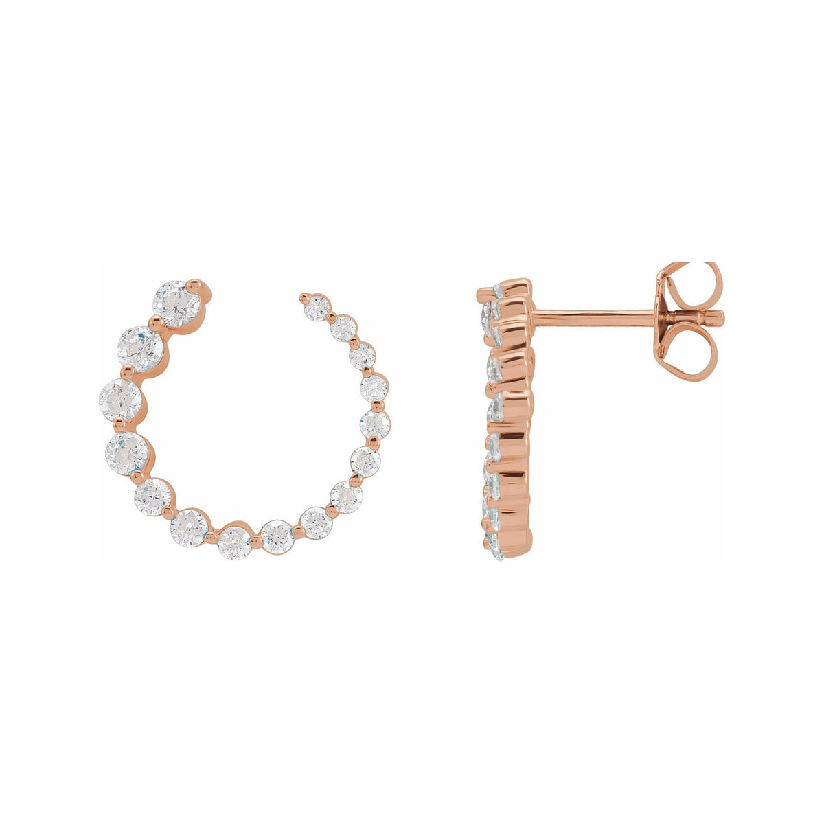Sapphire Row Natural Diamond Graduated Front-Back Hoop Earrings - 14K Rose Gold, 15 × 15 mm · 7/8 ctw (view 2)