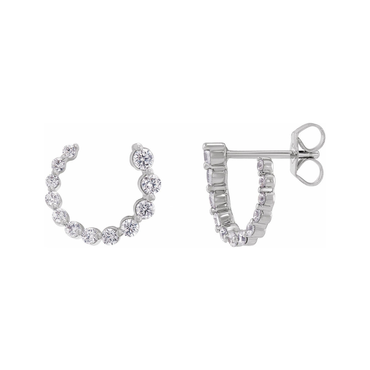 Sapphire Row Natural Diamond Graduated Front-Back Hoop Earrings - 14K White Gold, 12 × 12 mm · 1/2 ctw