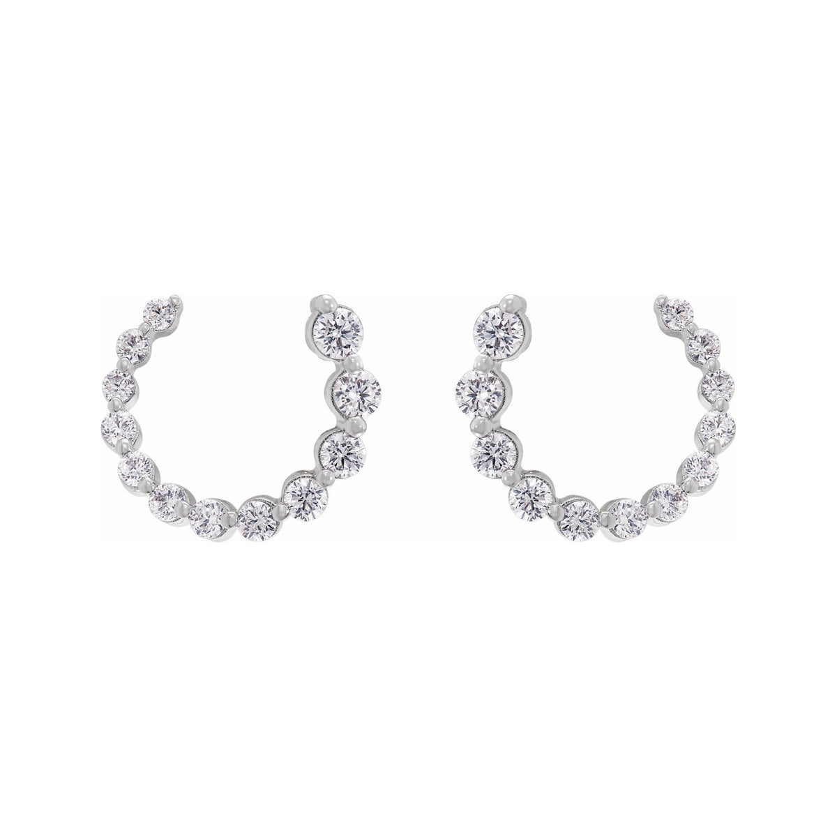 Sapphire Row Natural Diamond Graduated Front-Back Hoop Earrings - 14K White Gold, 12 × 12 mm · 1/2 ctw (view 2)