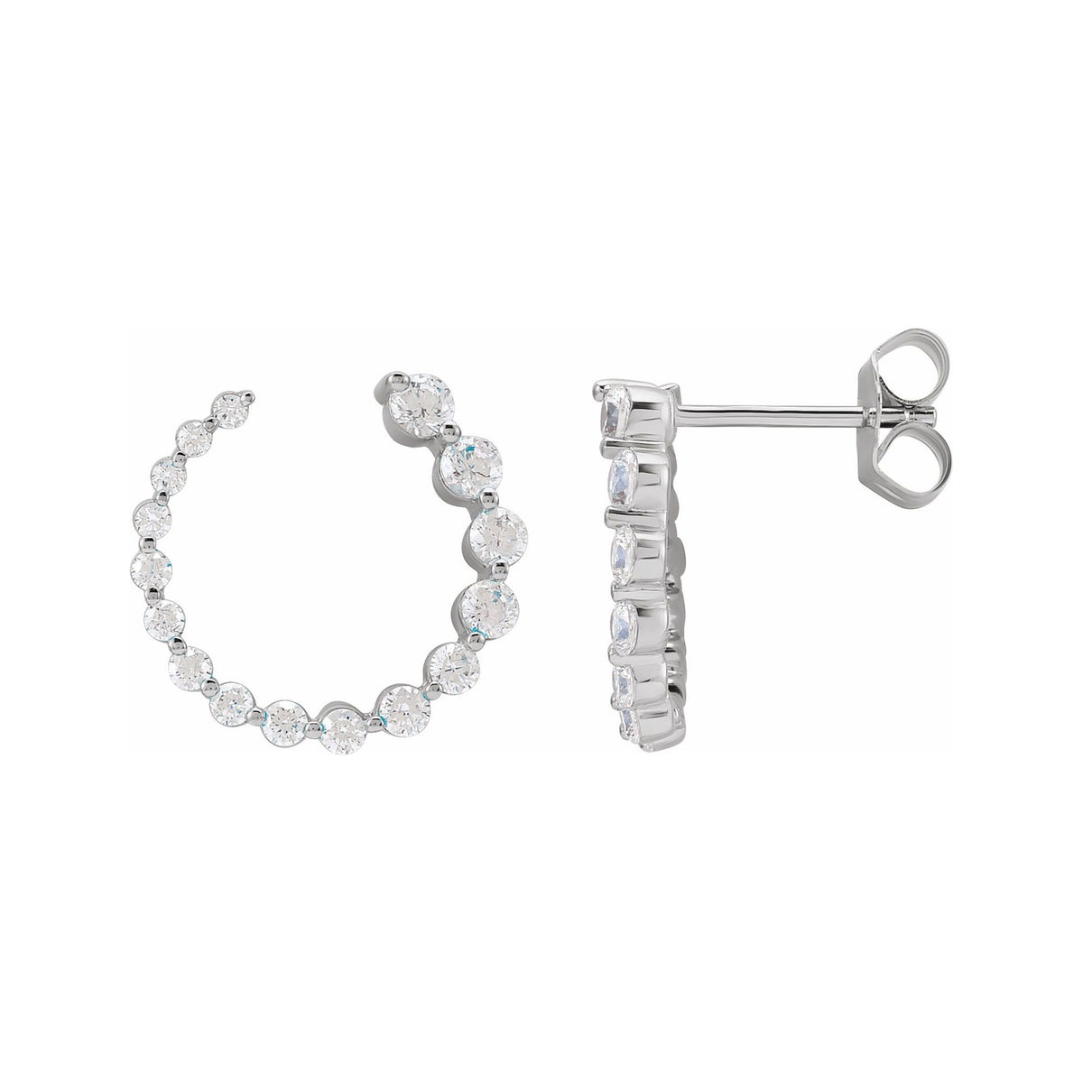 Sapphire Row Natural Diamond Graduated Front-Back Hoop Earrings - 14K White Gold, 15 × 15 mm · 7/8 ctw
