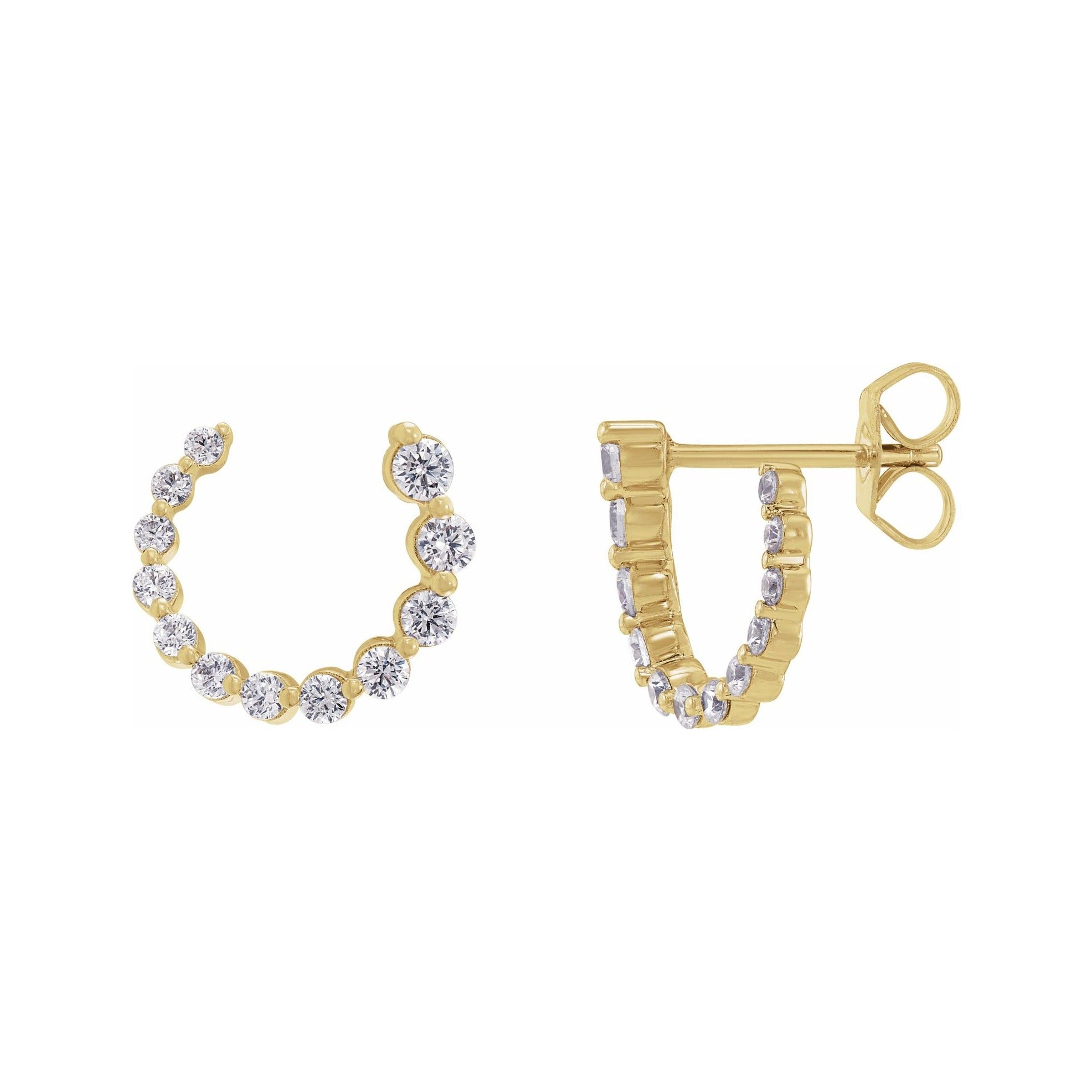 Sapphire Row Natural Diamond Graduated Front-Back Hoop Earrings - 14K Yellow Gold, 12 × 12 mm · 1/2 ctw