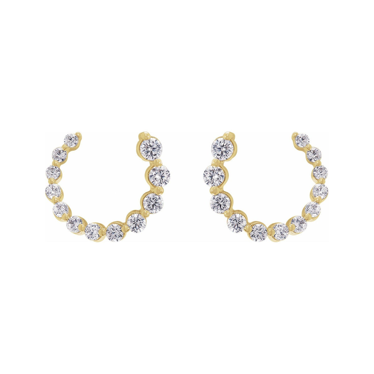 Sapphire Row Natural Diamond Graduated Front-Back Hoop Earrings - 14K Yellow Gold, 12 × 12 mm · 1/2 ctw (view 2)