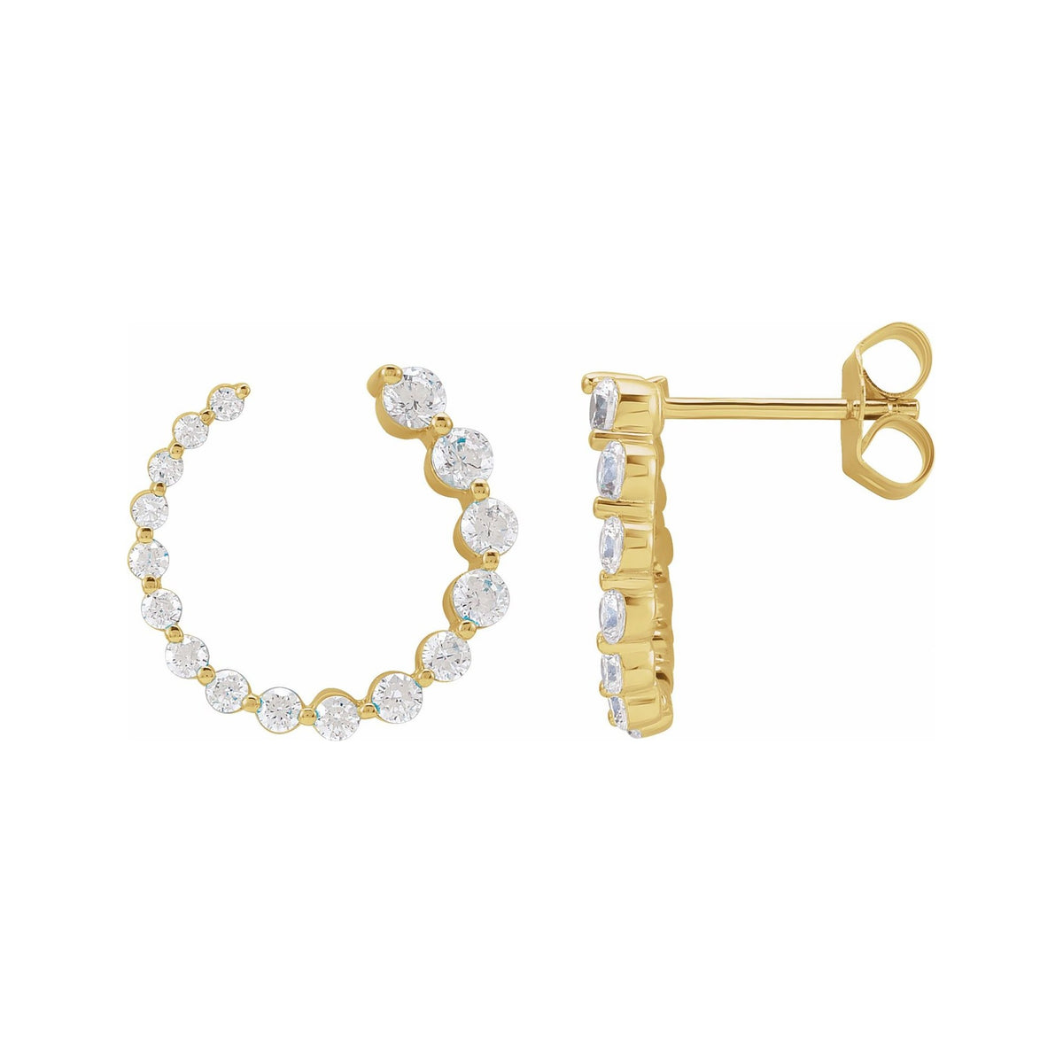 Sapphire Row Natural Diamond Graduated Front-Back Hoop Earrings - 14K Yellow Gold, 15 × 15 mm · 7/8 ctw