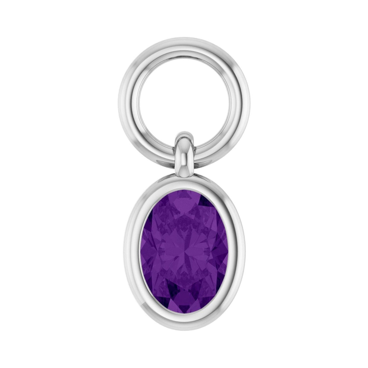Sapphire Row Natural Gemstone Bezel Hoop Charm - Amethyst, 10K White Gold, Oval 4.5 × 3.2 mm
