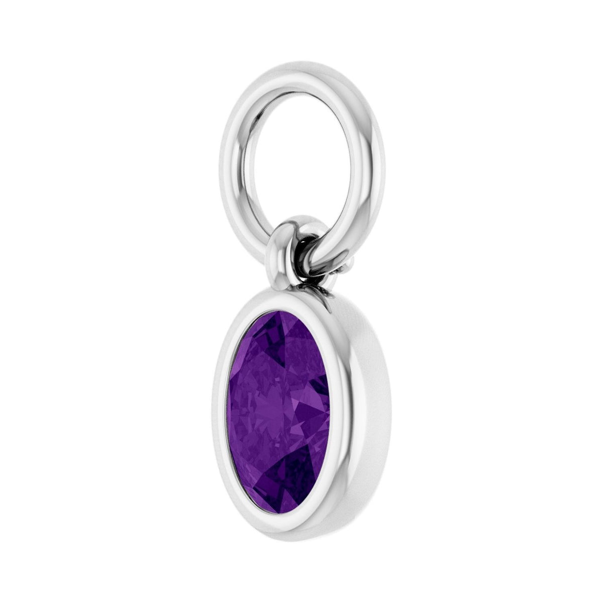 Sapphire Row Natural Gemstone Bezel Hoop Charm - Amethyst, 14K White Gold, Oval 4.5 × 3.2 mm (view 2)