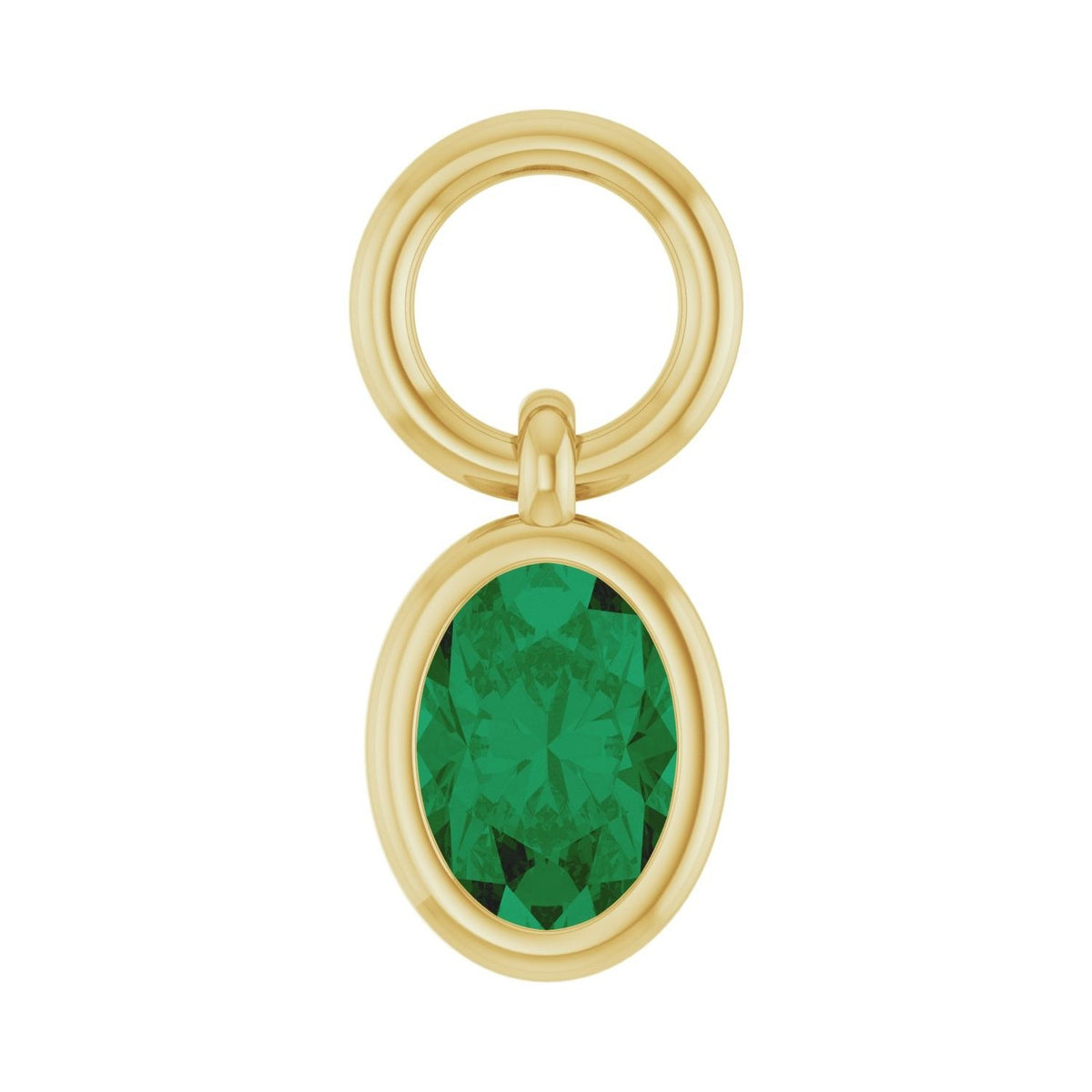 Sapphire Row Natural Gemstone Bezel Hoop Charm - Emerald, 10K Yellow Gold, Oval 4.5 × 3.2 mm