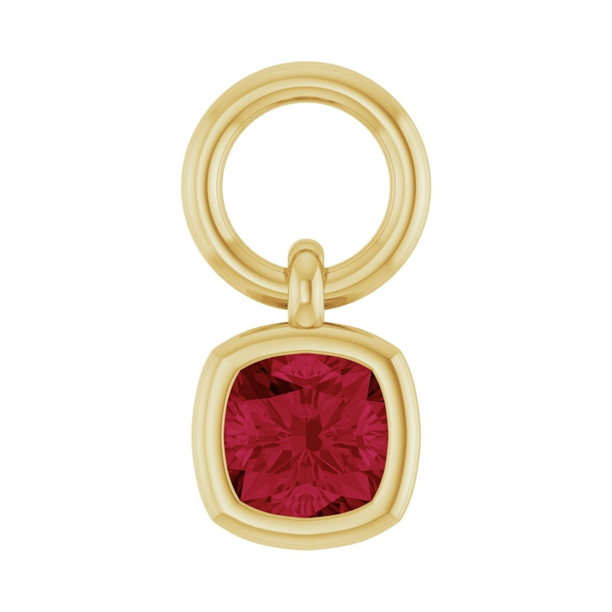 Sapphire Row Natural Gemstone Bezel Hoop Charm - Ruby, 10K Yellow Gold, Cushion 3.2 × 3.2 mm
