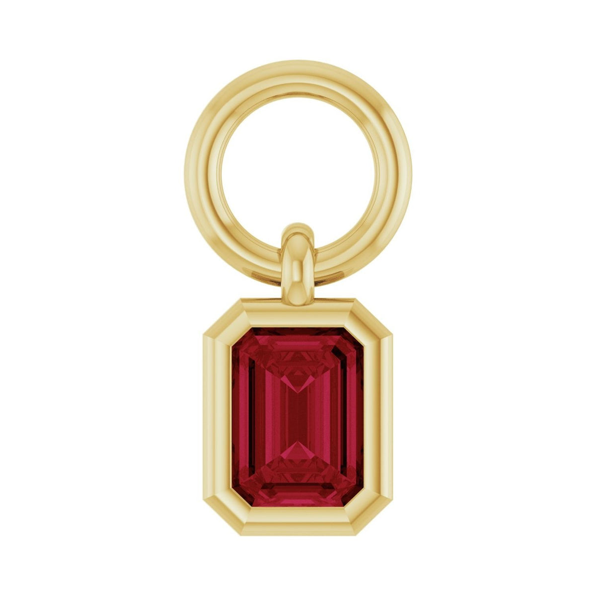 Sapphire Row Natural Gemstone Bezel Hoop Charm - Ruby, 14K Yellow Gold, Emerald 3.8 × 2.8 mm