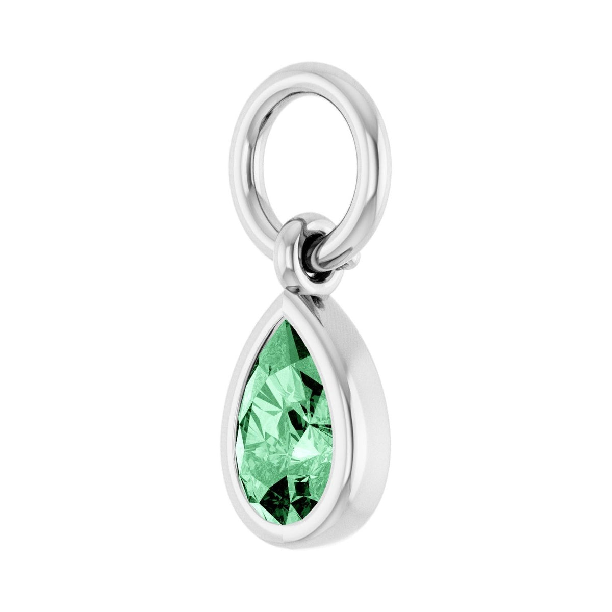 Sapphire Row Natural Gemstone Bezel Hoop Charm - Mint Sapphire, 10K White Gold, Pear 4.7 × 3.1 mm (view 2)
