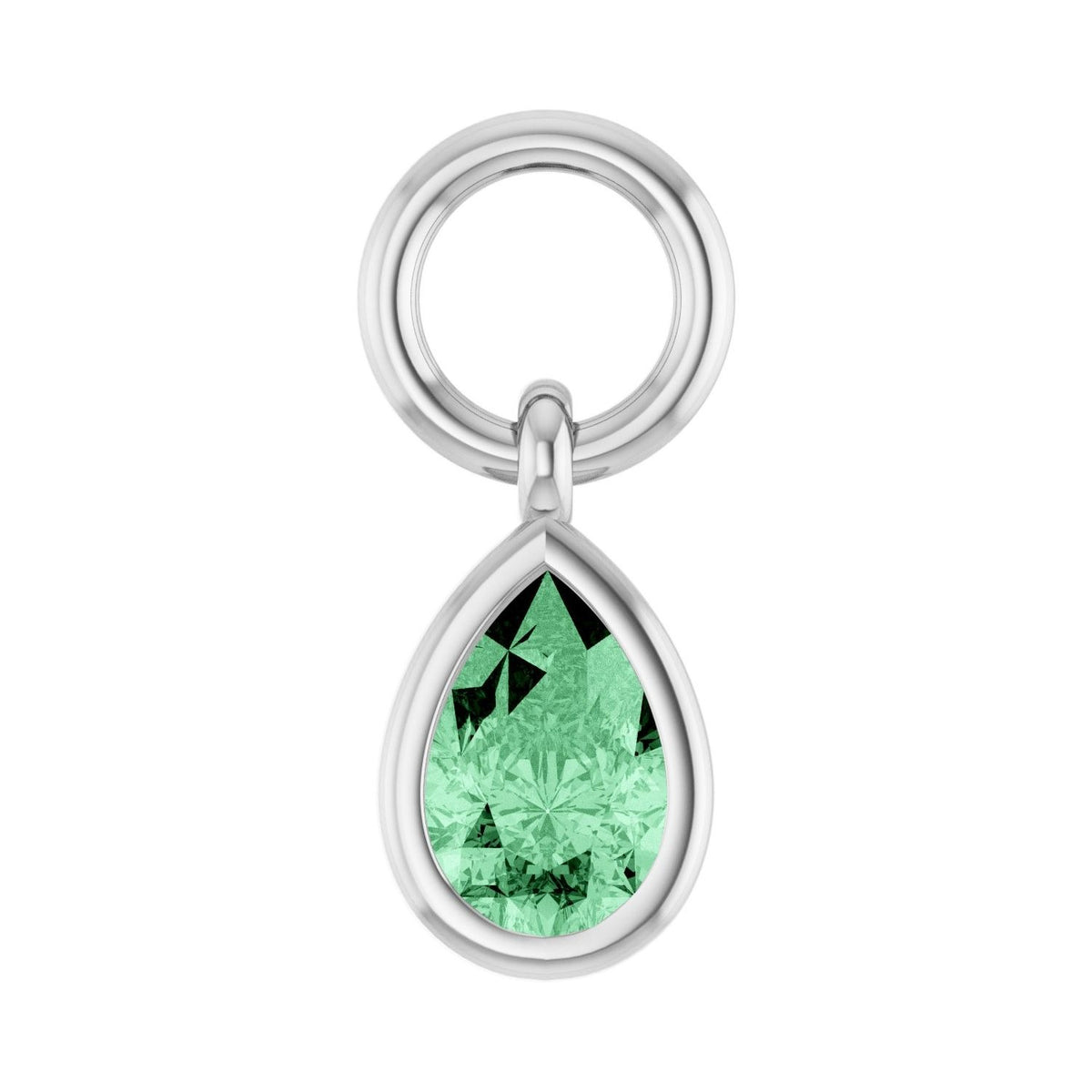 Sapphire Row Natural Gemstone Bezel Hoop Charm - Mint Sapphire, 14K White Gold, Pear 4.7 × 3.1 mm