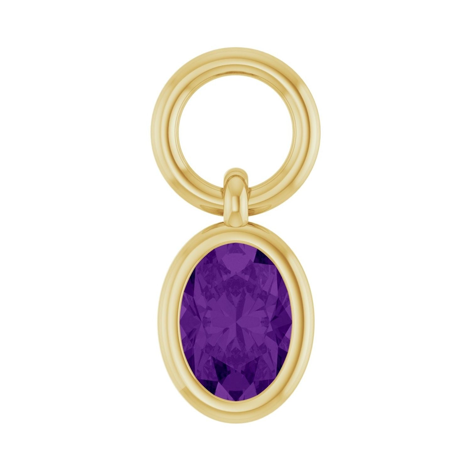 Sapphire Row Natural Gemstone Bezel Hoop Charm - Amethyst, 10K Yellow Gold, Oval 4.5 × 3.2 mm