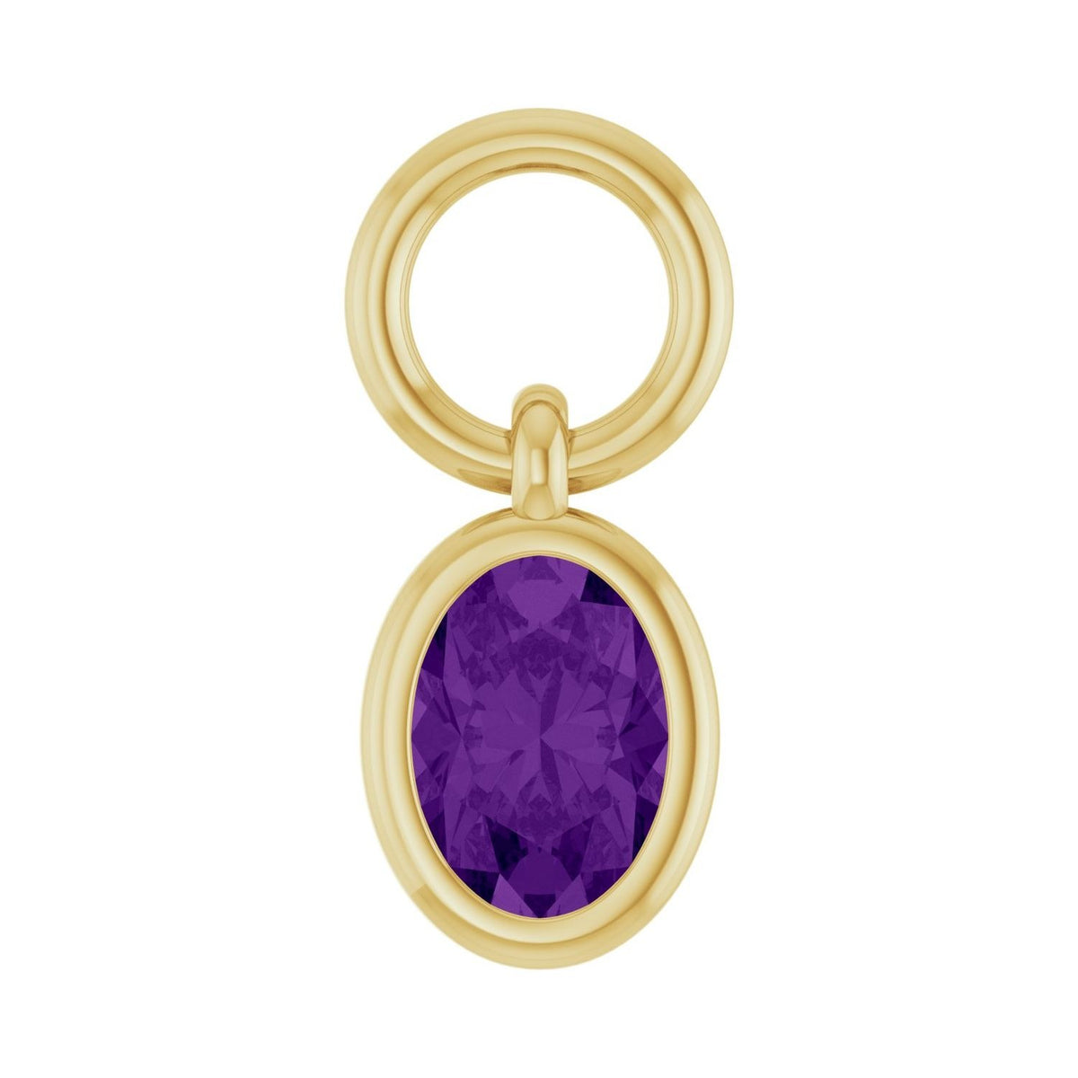 Sapphire Row Natural Gemstone Bezel Hoop Charm - Amethyst, 10K Yellow Gold, Oval 4.5 × 3.2 mm
