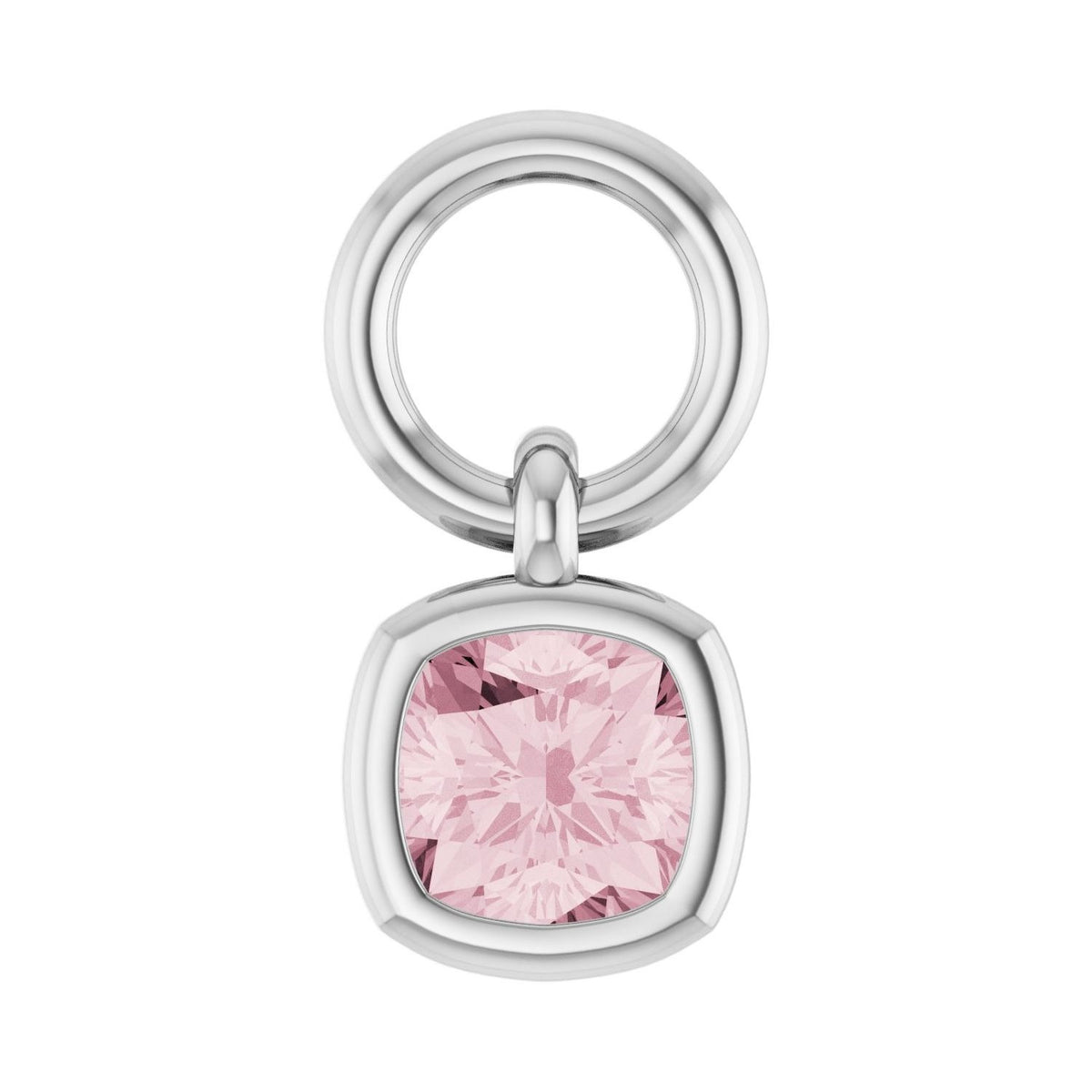 Sapphire Row Natural Gemstone Bezel Hoop Charm - Rose Quartz, 14K White Gold, Cushion 3.2 × 3.2 mm
