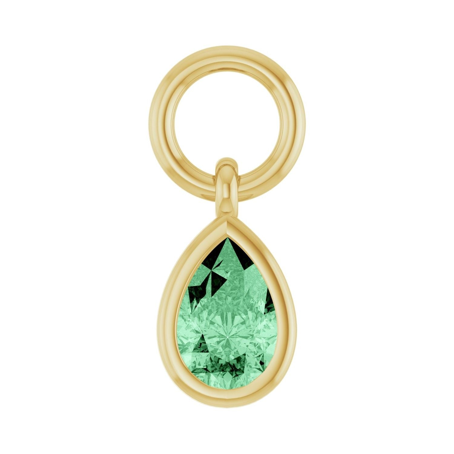 Sapphire Row Natural Gemstone Bezel Hoop Charm - Mint Sapphire, 10K Yellow Gold, Pear 4.7 × 3.1 mm