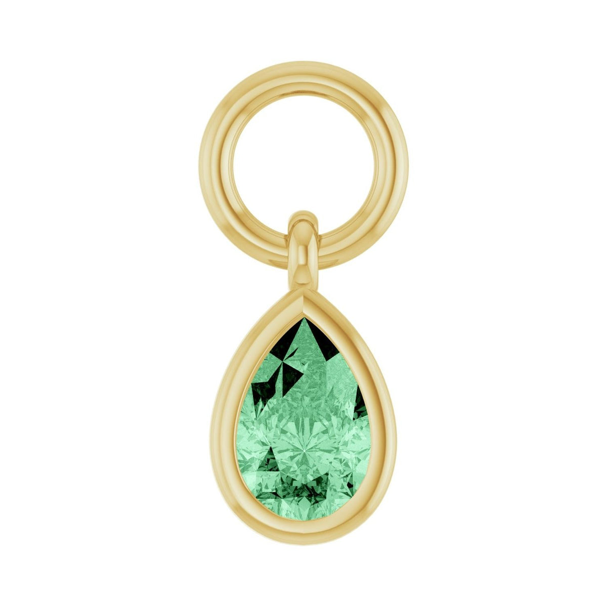 Sapphire Row Natural Gemstone Bezel Hoop Charm - Mint Sapphire, 10K Yellow Gold, Pear 4.7 × 3.1 mm