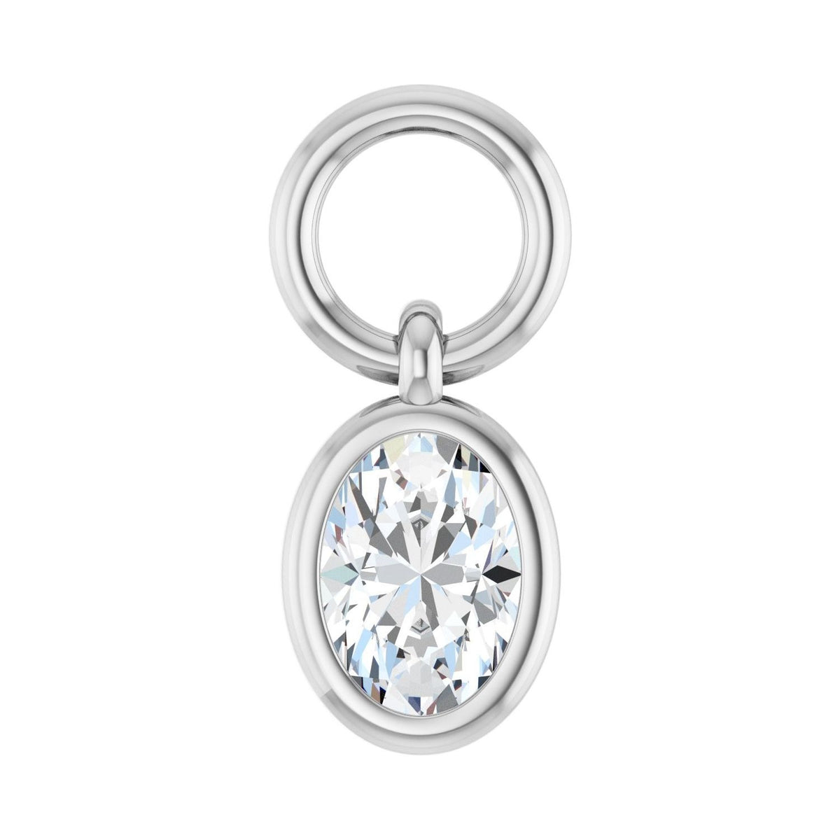 Sapphire Row Natural Gemstone Bezel Hoop Charm - Diamond, 10K White Gold, Oval 4.5 × 3.2 mm