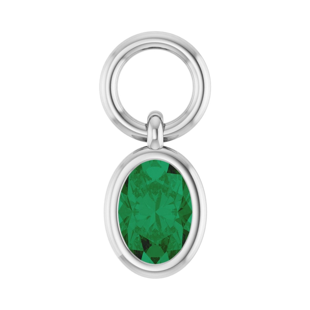 Sapphire Row Natural Gemstone Bezel Hoop Charm - Emerald, 10K White Gold, Oval 4.5 × 3.2 mm