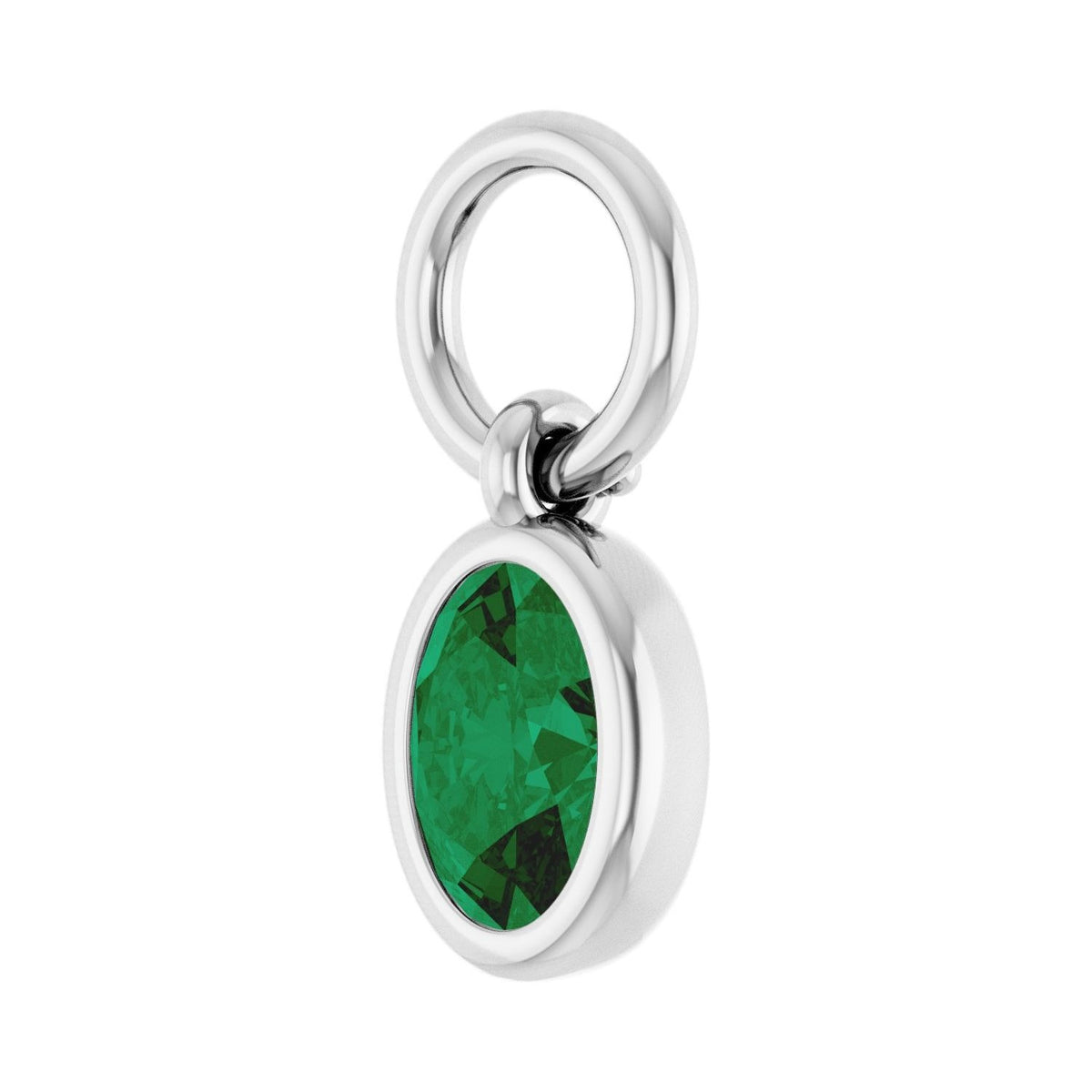 Sapphire Row Natural Gemstone Bezel Hoop Charm - Emerald, 10K White Gold, Oval 4.5 × 3.2 mm (view 2)