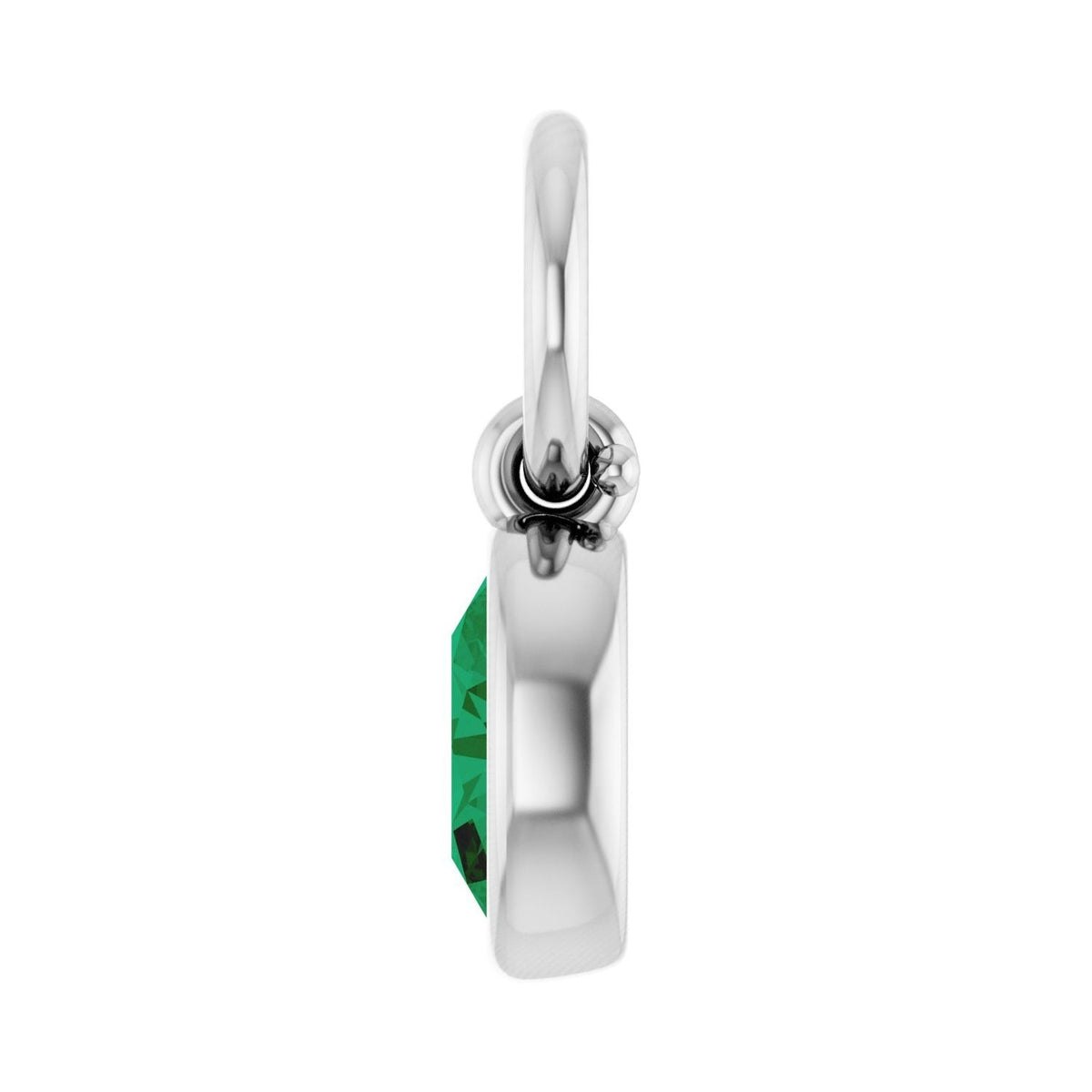 Sapphire Row Natural Gemstone Bezel Hoop Charm - Emerald, 14K White Gold, Oval 4.5 × 3.2 mm (view 3)