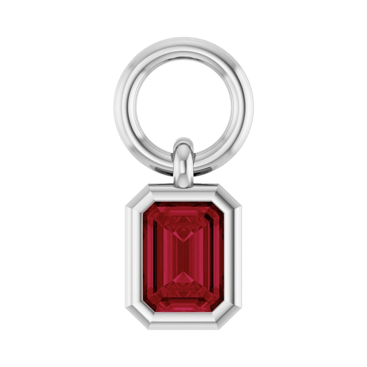 Sapphire Row Natural Gemstone Bezel Hoop Charm - Ruby, 10K White Gold, Emerald 3.8 × 2.8 mm