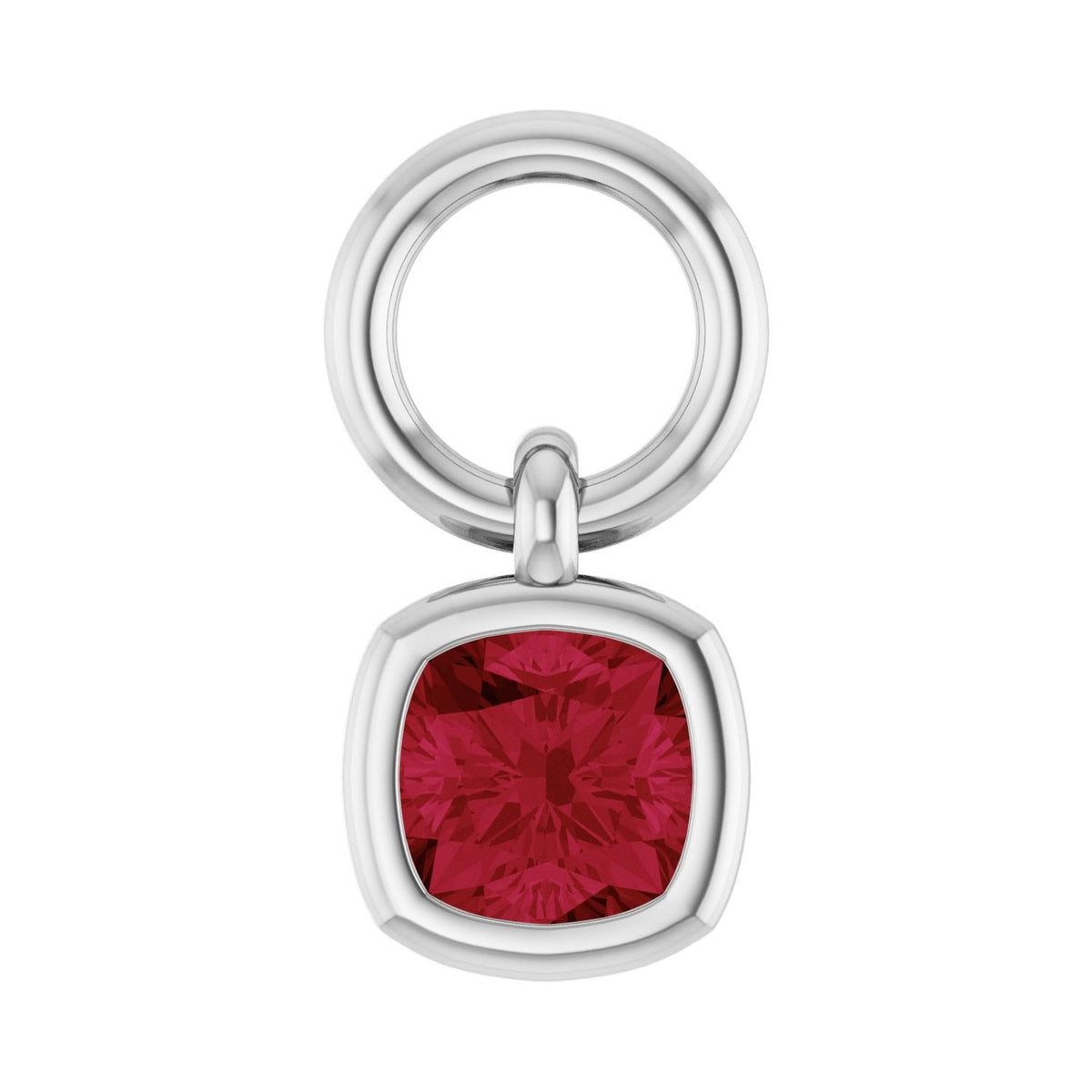 Sapphire Row Natural Gemstone Bezel Hoop Charm - Ruby, 14K White Gold, Cushion 3.2 × 3.2 mm