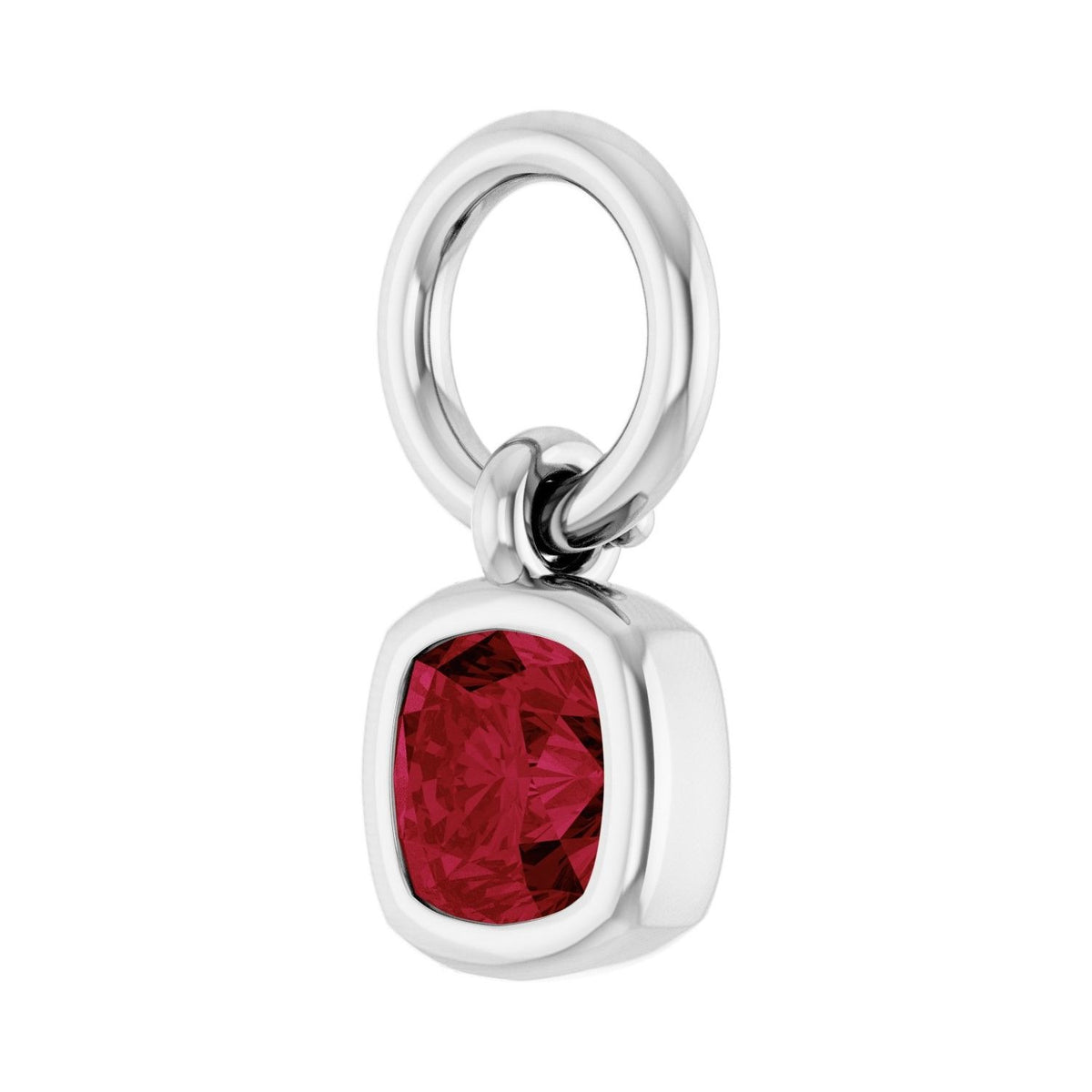 Sapphire Row Natural Gemstone Bezel Hoop Charm - Ruby, 14K White Gold, Cushion 3.2 × 3.2 mm (view 2)