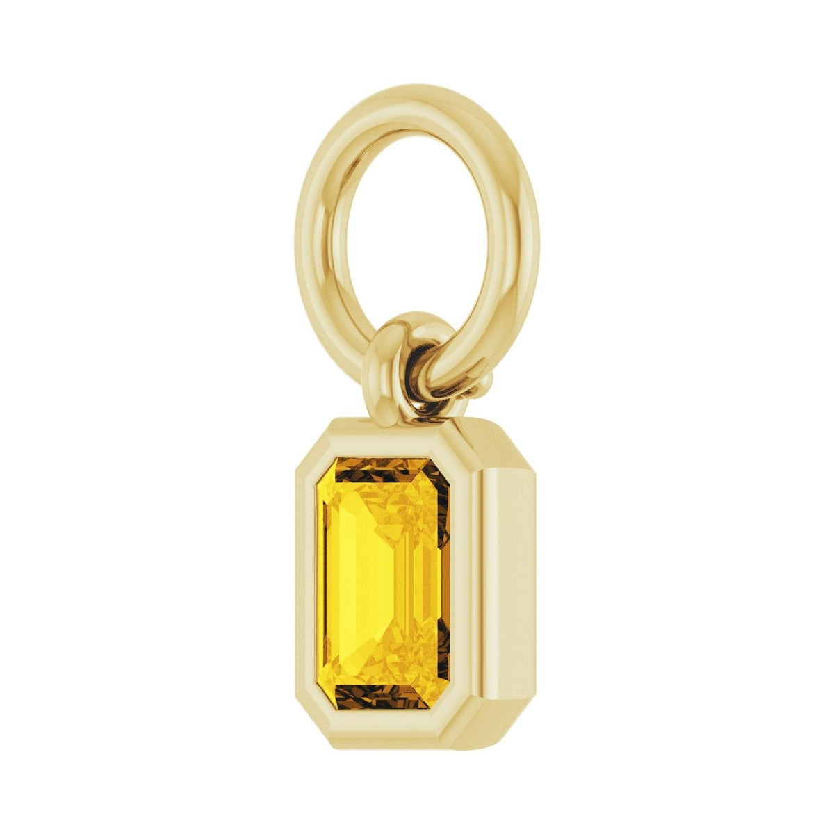 Sapphire Row Natural Gemstone Bezel Hoop Charm - Yellow Sapphire, 10K Yellow Gold, Emerald 3.8 × 2.8 mm (view 2)