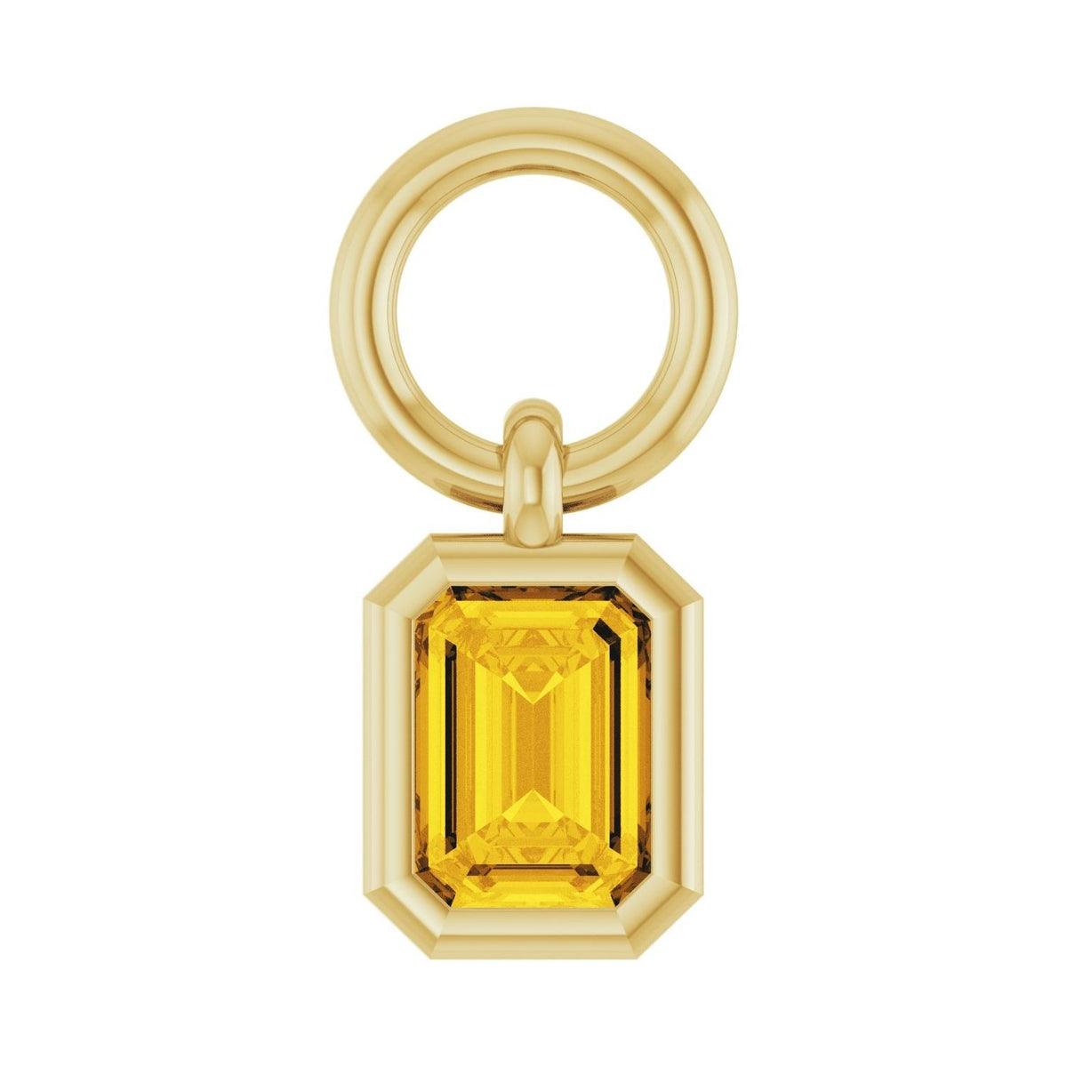 Sapphire Row Natural Gemstone Bezel Hoop Charm - Yellow Sapphire, 14K Yellow Gold, Emerald 3.8 × 2.8 mm