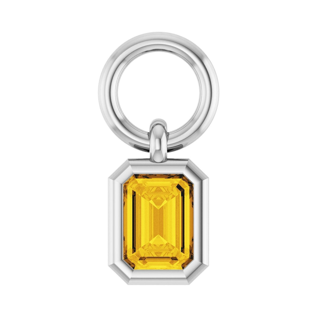 Sapphire Row Natural Gemstone Bezel Hoop Charm - Yellow Sapphire, 10K White Gold, Emerald 3.8 × 2.8 mm