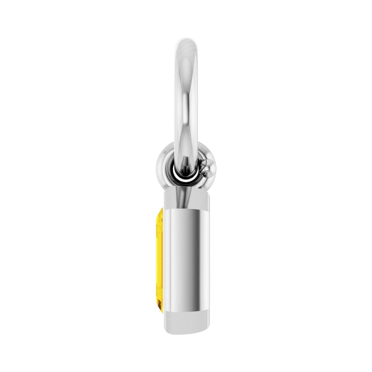 Sapphire Row Natural Gemstone Bezel Hoop Charm - Yellow Sapphire, 14K White Gold, Emerald 3.8 × 2.8 mm (view 3)