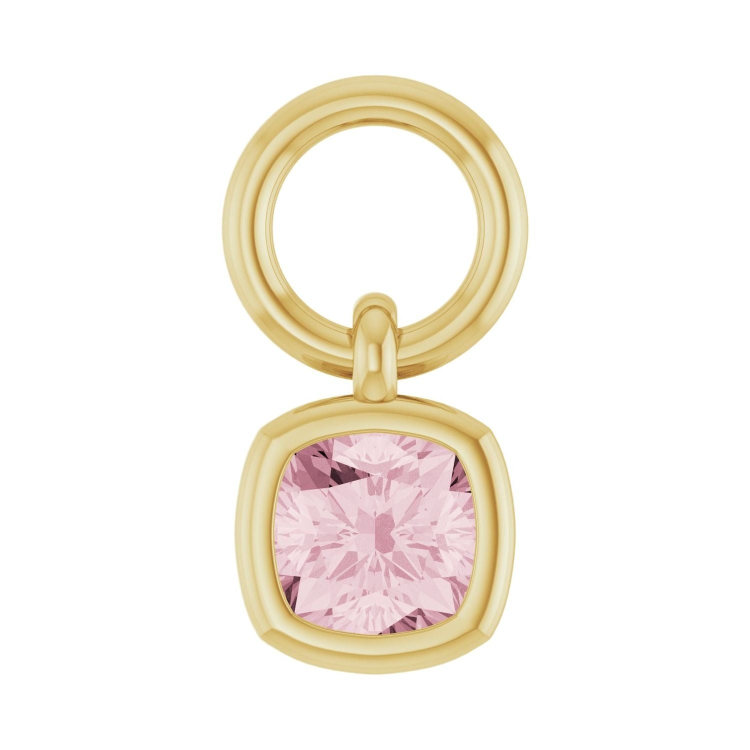 Sapphire Row Natural Gemstone Bezel Hoop Charm - Rose Quartz, 10K Yellow Gold, Cushion 3.2 × 3.2 mm
