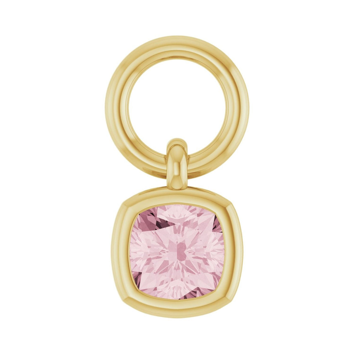 Sapphire Row Natural Gemstone Bezel Hoop Charm - Rose Quartz, 10K Yellow Gold, Cushion 3.2 × 3.2 mm
