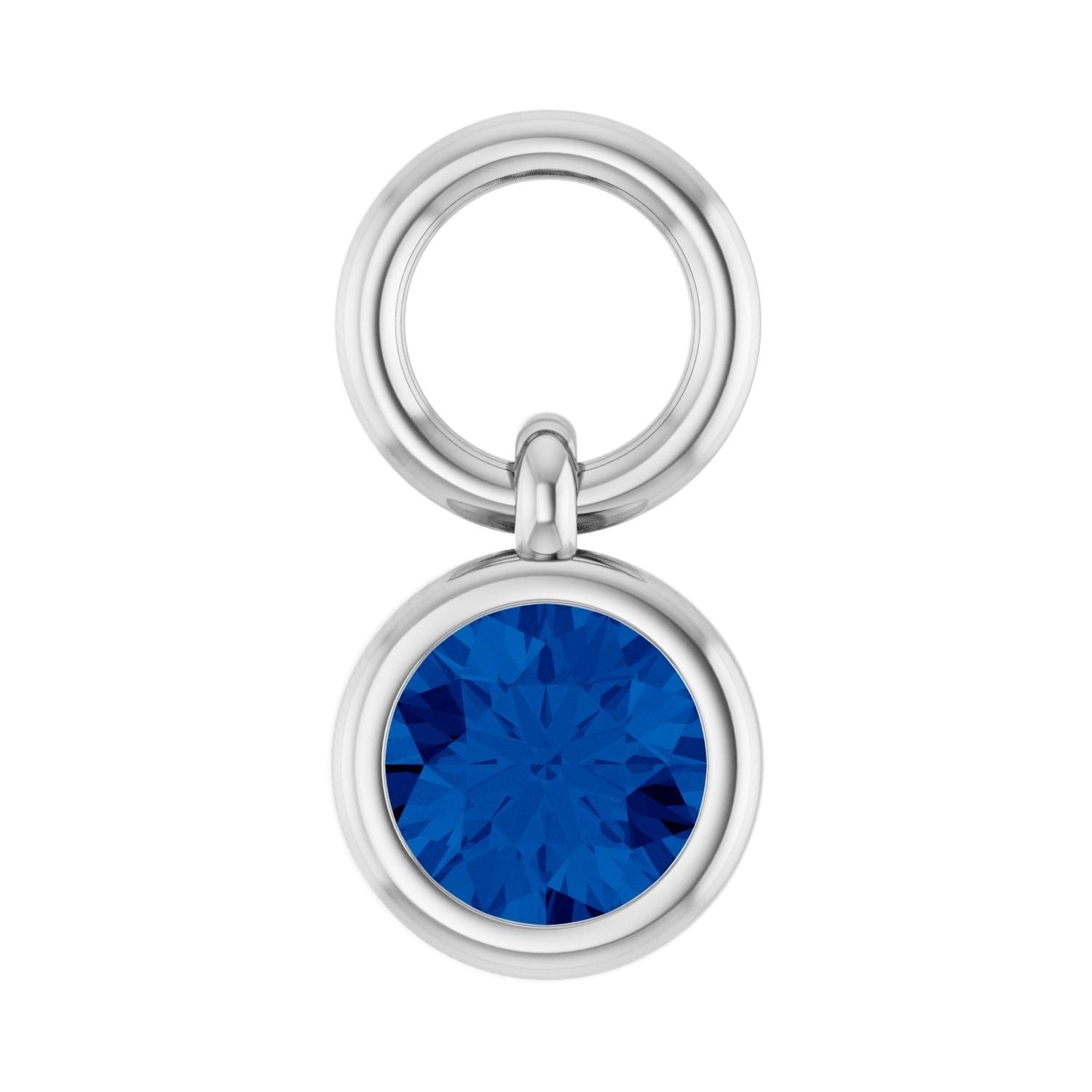 Sapphire Row Natural Gemstone Bezel Hoop Charm - Blue Sapphire, 10K White Gold, Round 3.65 mm