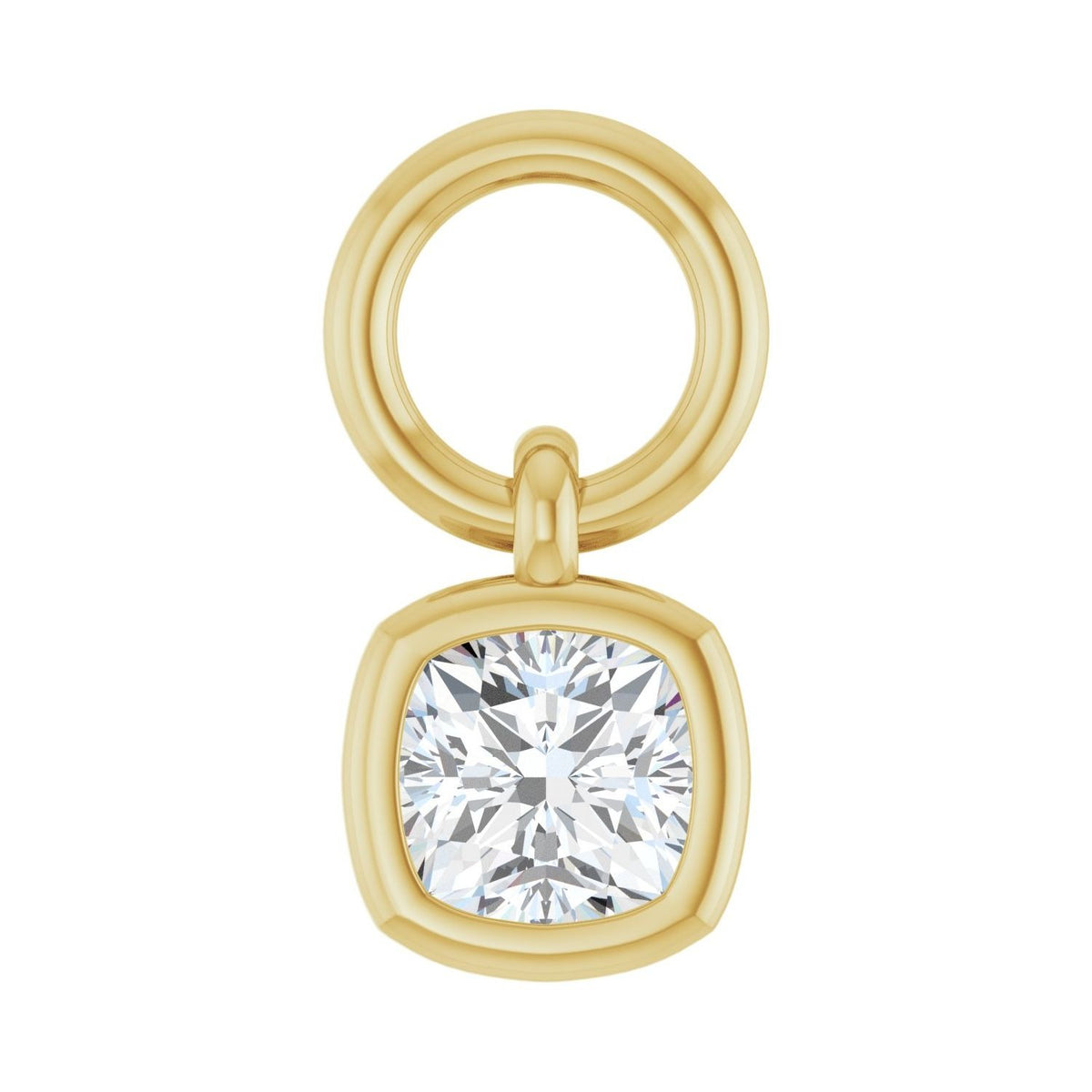 Sapphire Row Lab-Grown Diamond Bezel Hoop Charm - 10K Yellow Gold, Cushion 3.2 × 3.2 mm