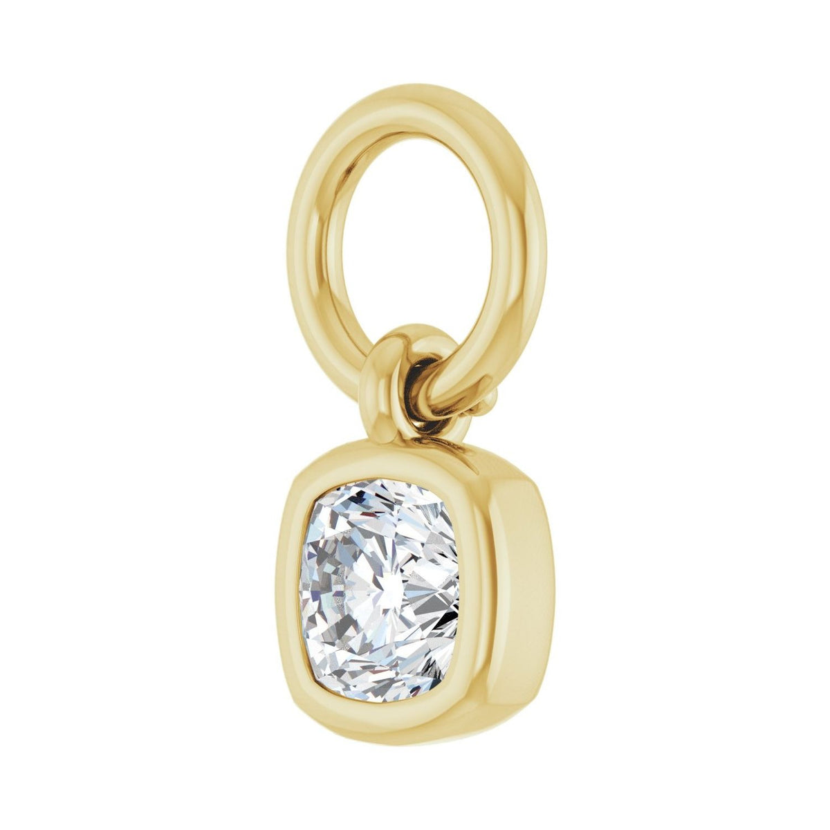 Sapphire Row Lab-Grown Diamond Bezel Hoop Charm - 14K Yellow Gold, Cushion 3.2 × 3.2 mm (view 2)