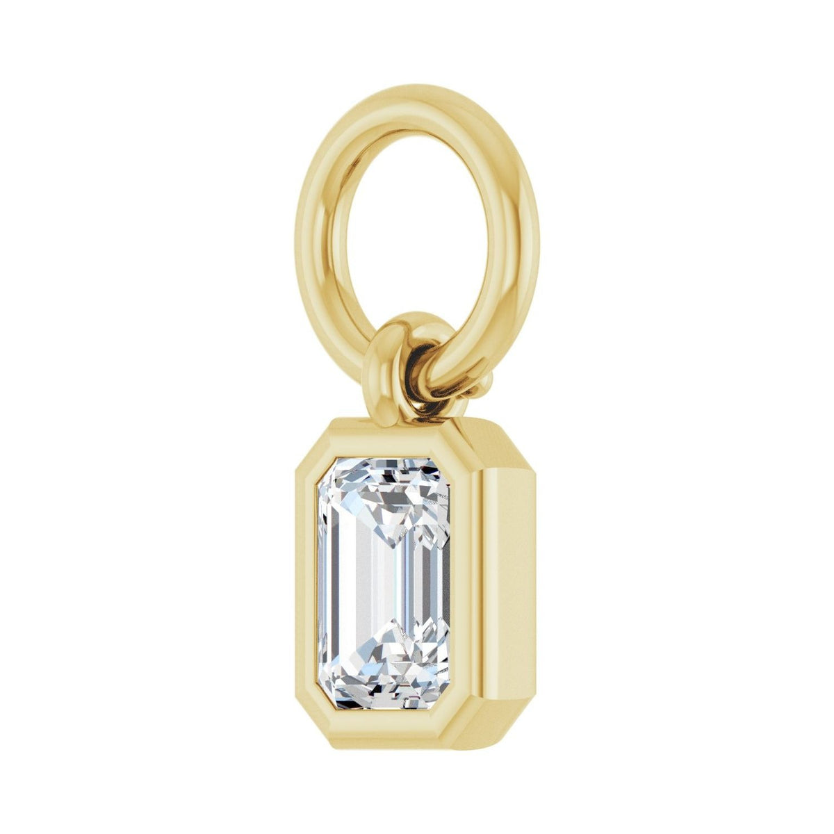 Sapphire Row Lab-Grown Diamond Bezel Hoop Charm - 14K Yellow Gold, Emerald 3.8 × 2.8 mm (view 2)