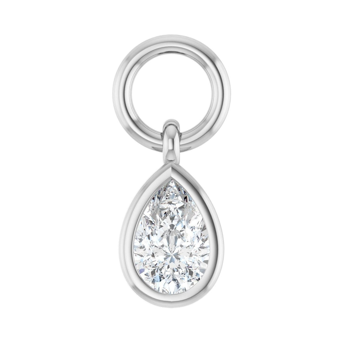 Sapphire Row Lab-Grown Diamond Bezel Hoop Charm - 14K White Gold, Pear 4.7 × 3.1 mm