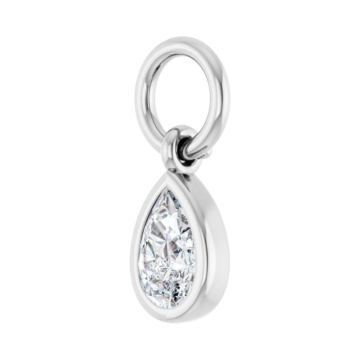 Sapphire Row Lab-Grown Diamond Bezel Hoop Charm - 14K White Gold, Pear 4.7 × 3.1 mm (view 2)