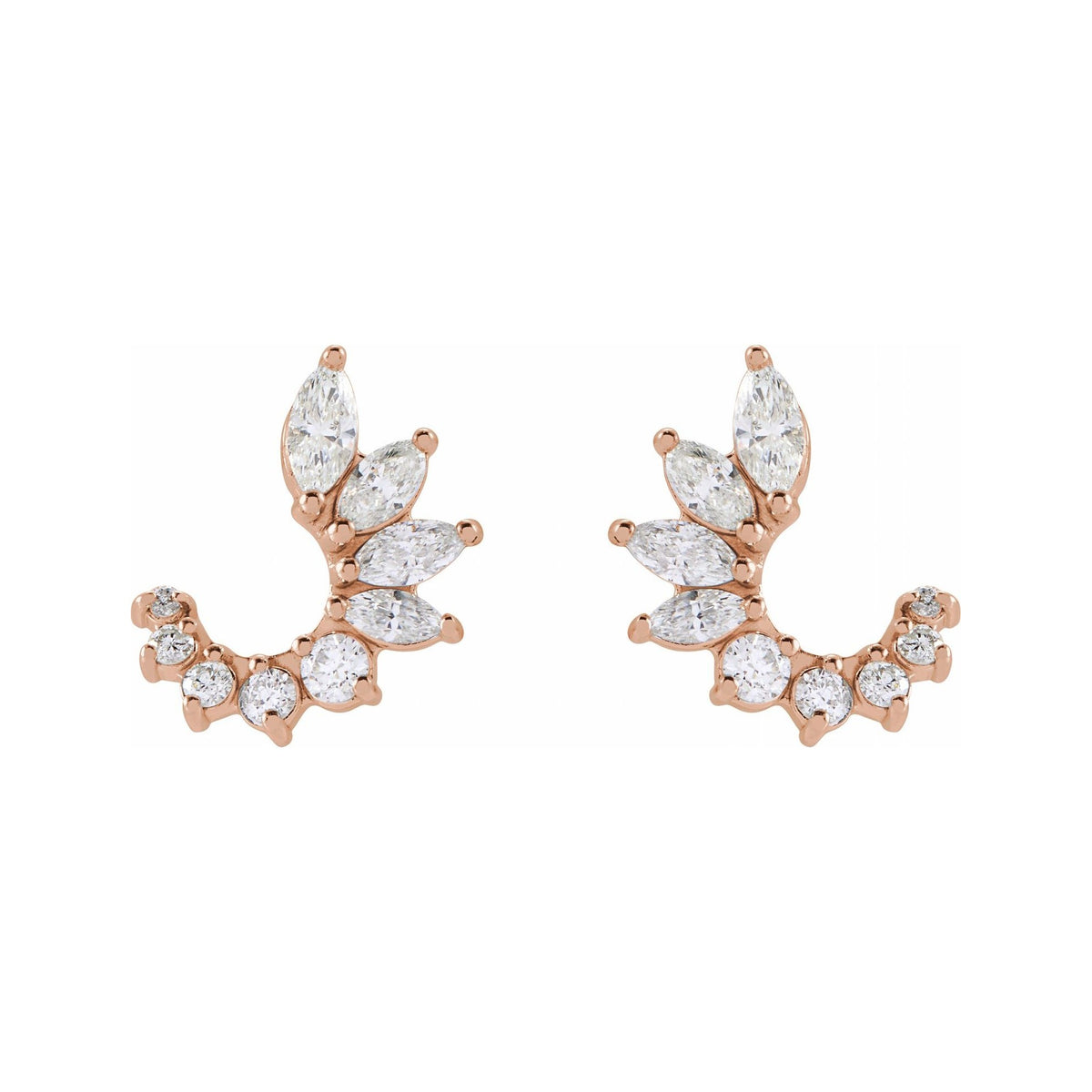 Sapphire Row Natural Diamond Marquise Cluster Front-Back Earrings - 14K Rose Gold (view 3)