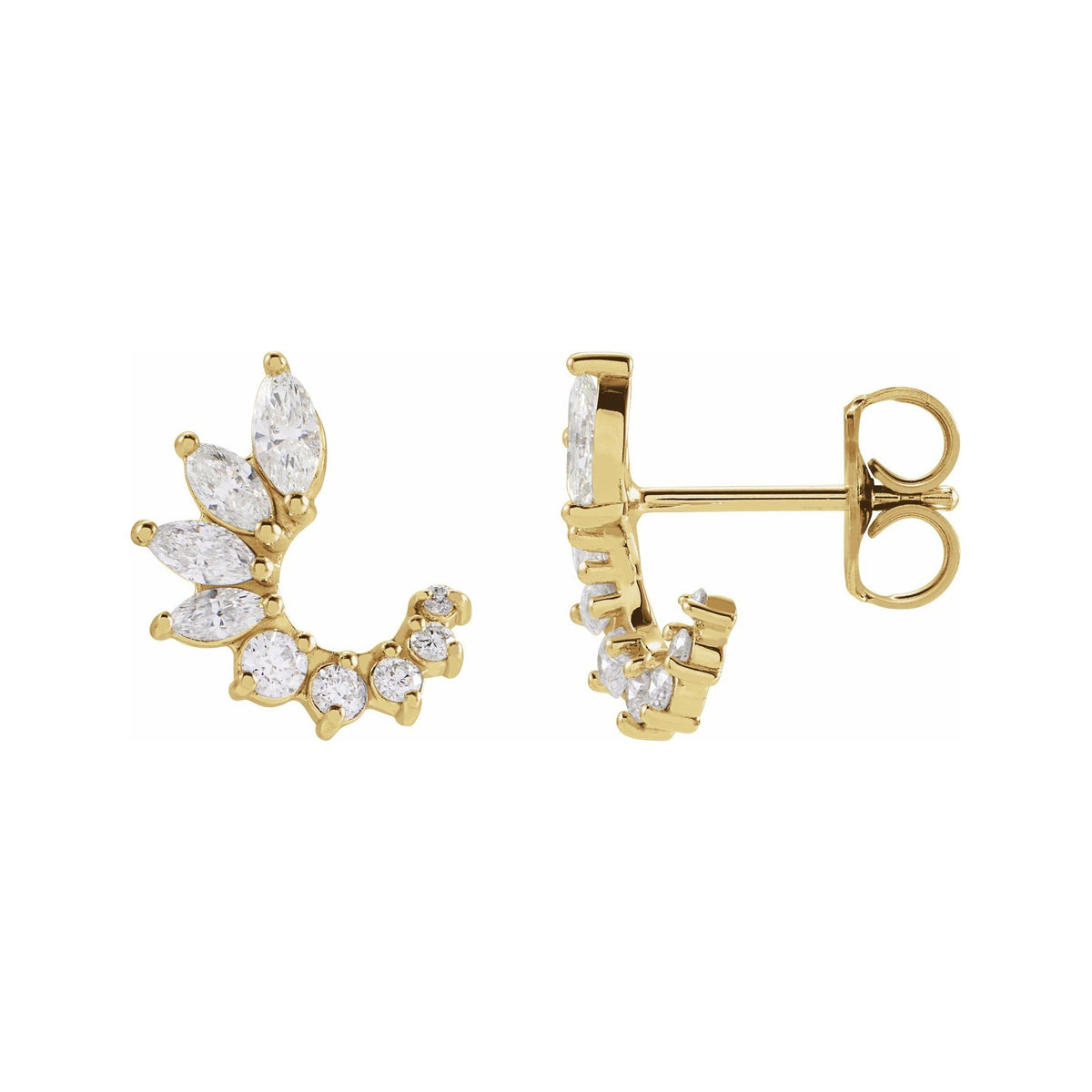 Sapphire Row Natural Diamond Marquise Cluster Front-Back Earrings - 14K Yellow Gold (view 2)