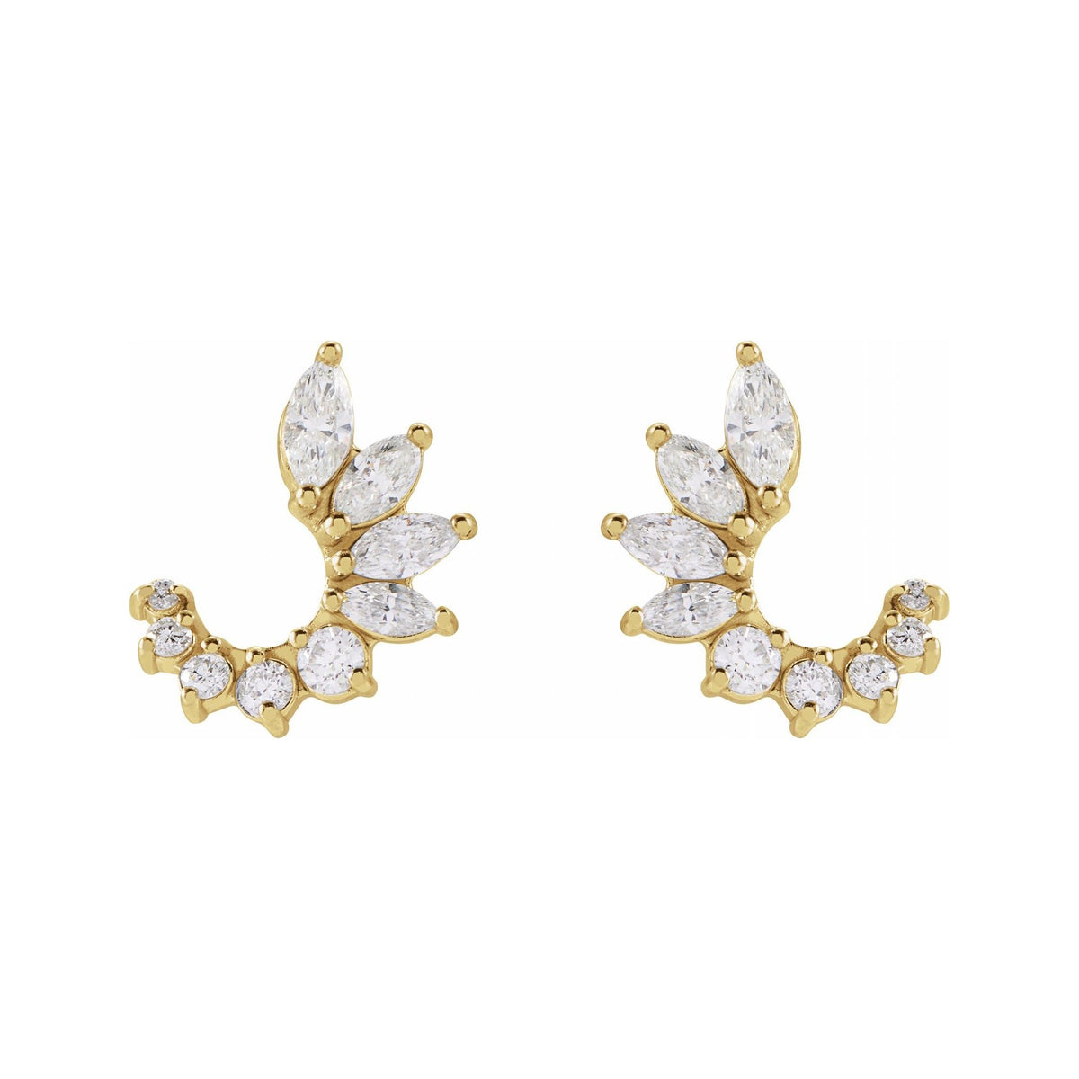 Sapphire Row Natural Diamond Marquise Cluster Front-Back Earrings - 14K Yellow Gold (view 3)