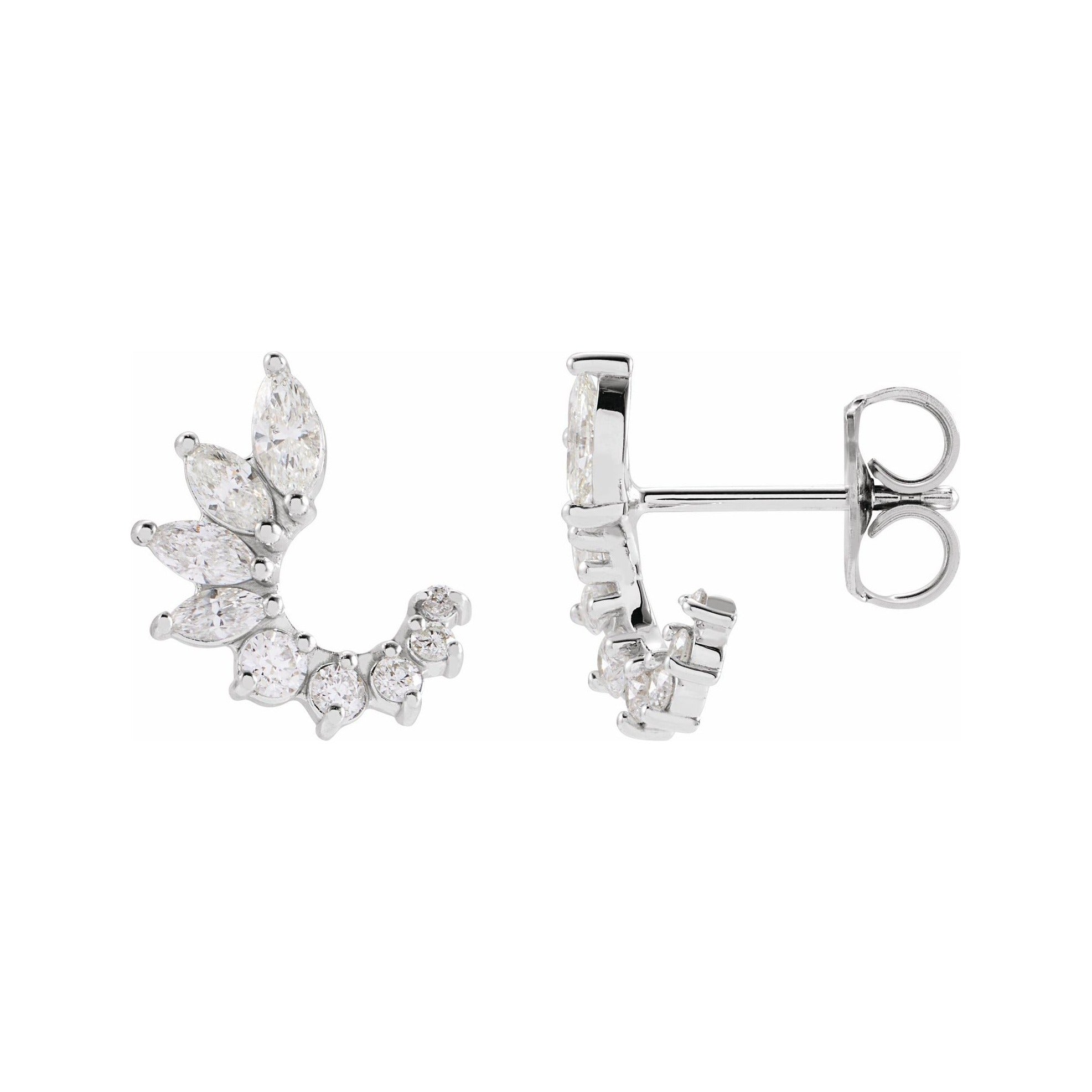 Sapphire Row Natural Diamond Marquise Cluster Front-Back Earrings - 14K White Gold