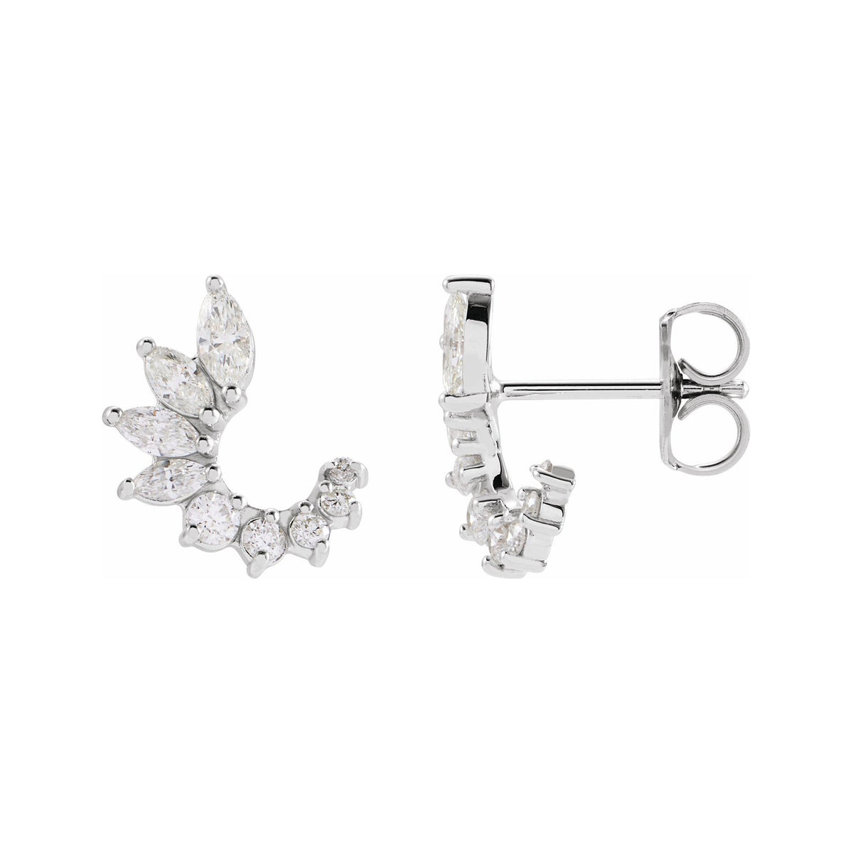 Sapphire Row Natural Diamond Marquise Cluster Front-Back Earrings - 14K White Gold