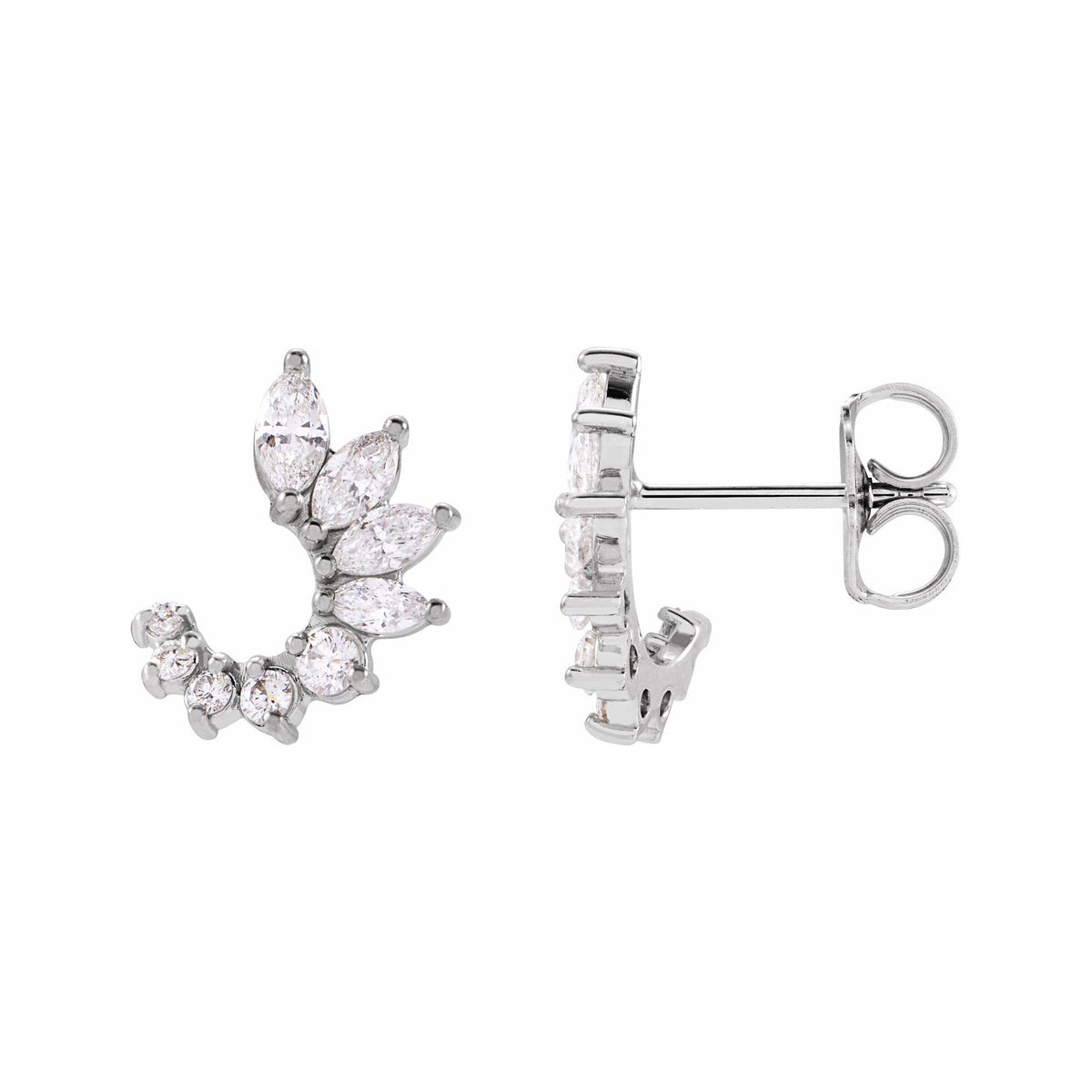 Sapphire Row Natural Diamond Marquise Cluster Front-Back Earrings - 14K White Gold (view 2)