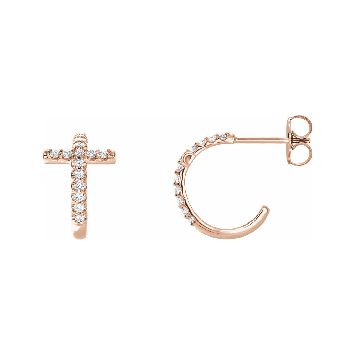 Sapphire Row Natural Diamond Cross Hoop Earrings - 14K Rose Gold