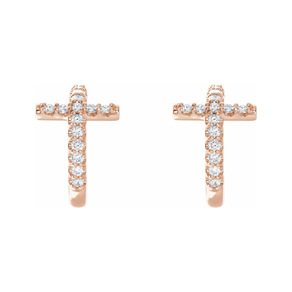 Sapphire Row Natural Diamond Cross Hoop Earrings - 14K Rose Gold (view 2)