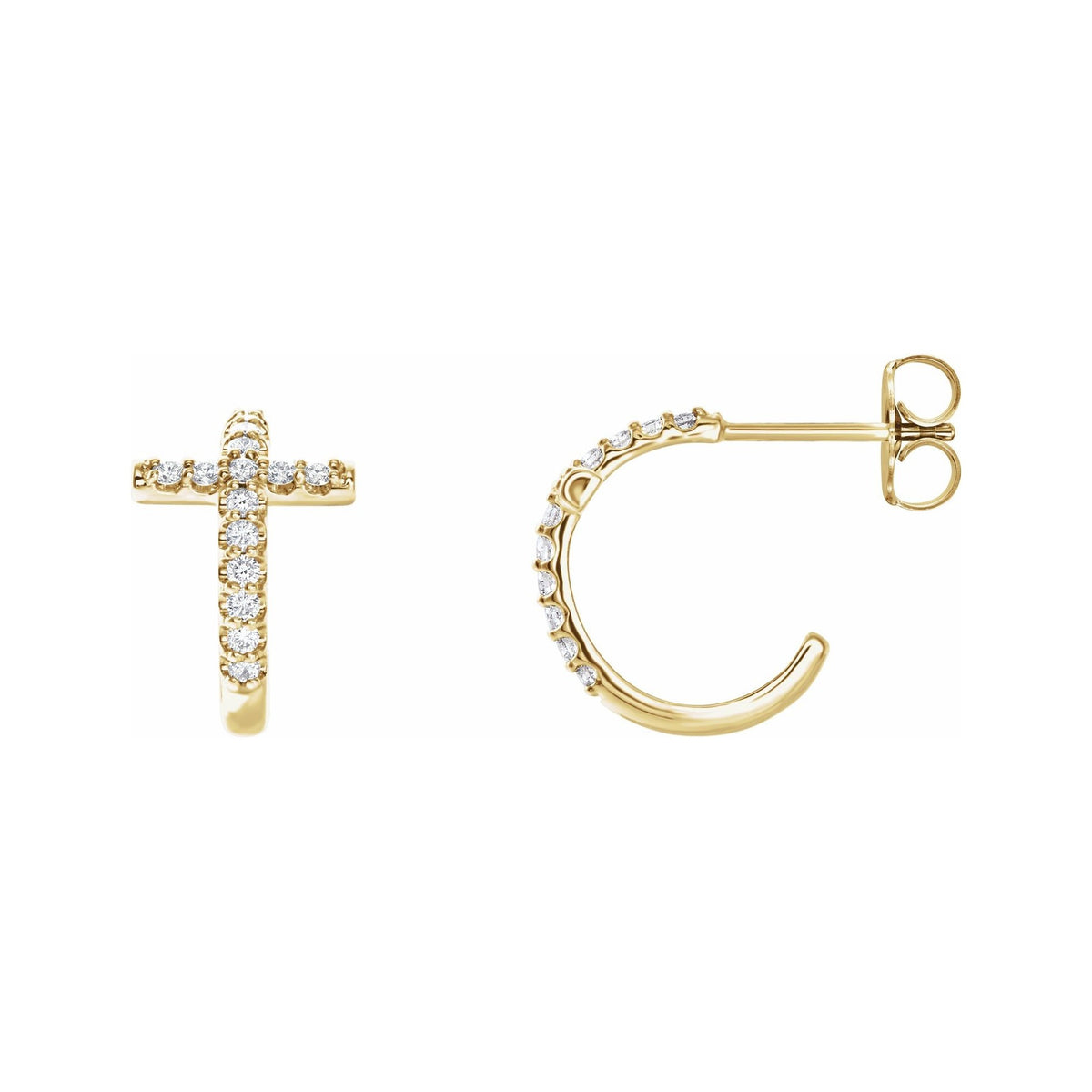 Sapphire Row Natural Diamond Cross Hoop Earrings - 14K Yellow Gold